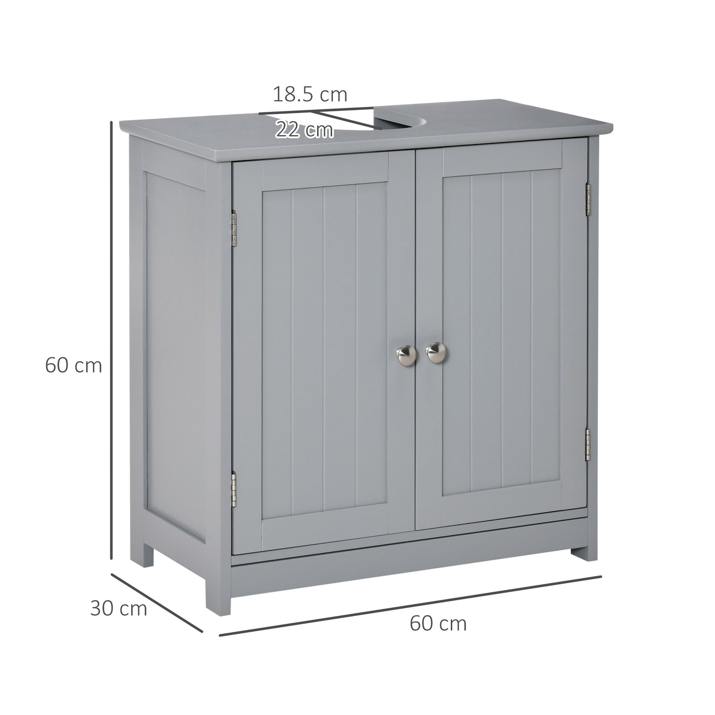 kleankin 60x60cm Under-Sink Storage Cabinet w/ Adjustable Shelf Handles Drain Hole Bathroom Cabinet Space Saver Organizer Grey Handle