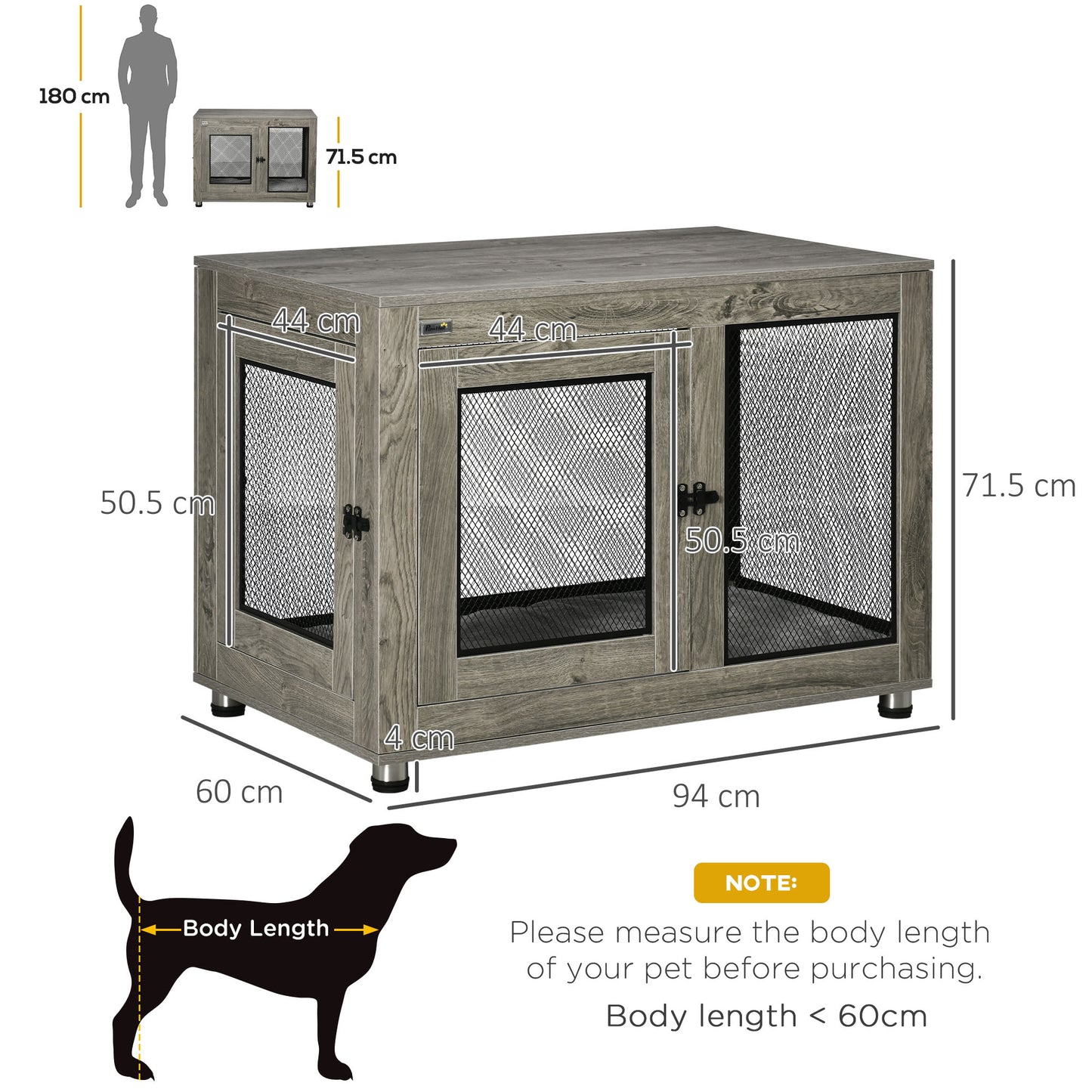 PawHut Two-In-One Dog Cage & Side Table, with Two Doors, Cushion, for Large Dogs