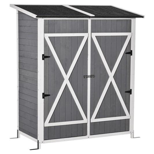 Outsunny Garden Storage Shed Tool Organizer w/ Storage Table, Hooks, and Ground Nails