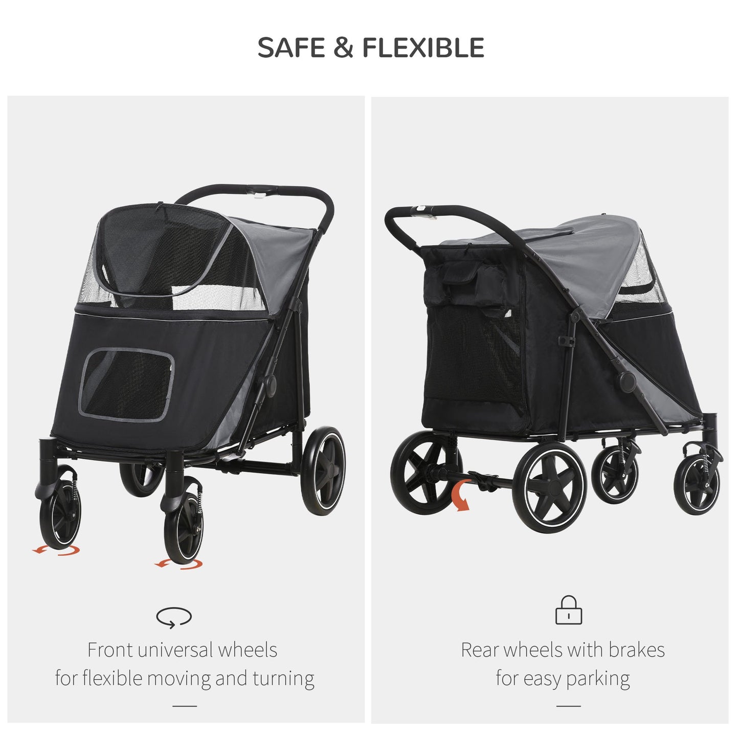 PawHut Foldable Pet Stroller with Universal Wheels Shock Absorber for Medium and Large Dogs Grey