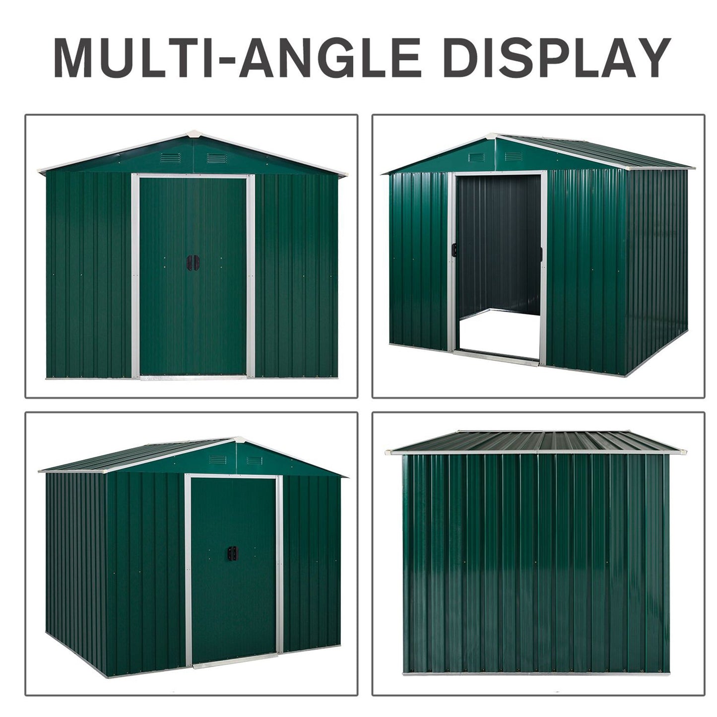 Outsunny 5.7 x 7.7ft Corrugated Steel Sliding Door Garden Shed - Green