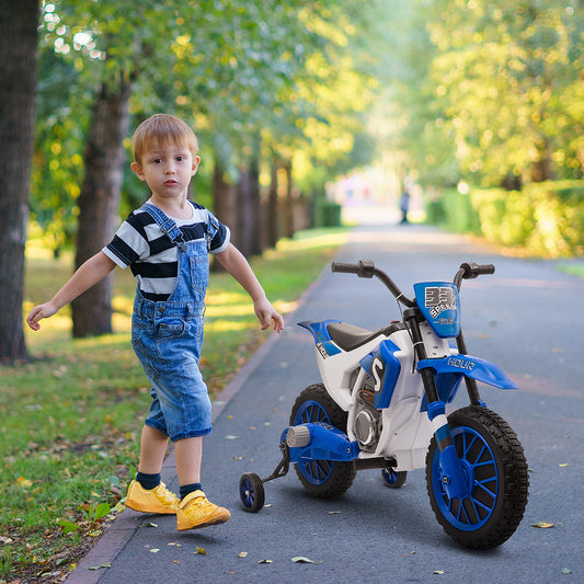 HOMCOM 12V Kids Electric Motorbike Ride On Motorcycle Vehicle Toy with Training Wheels for 3-5 Years Old, Blue