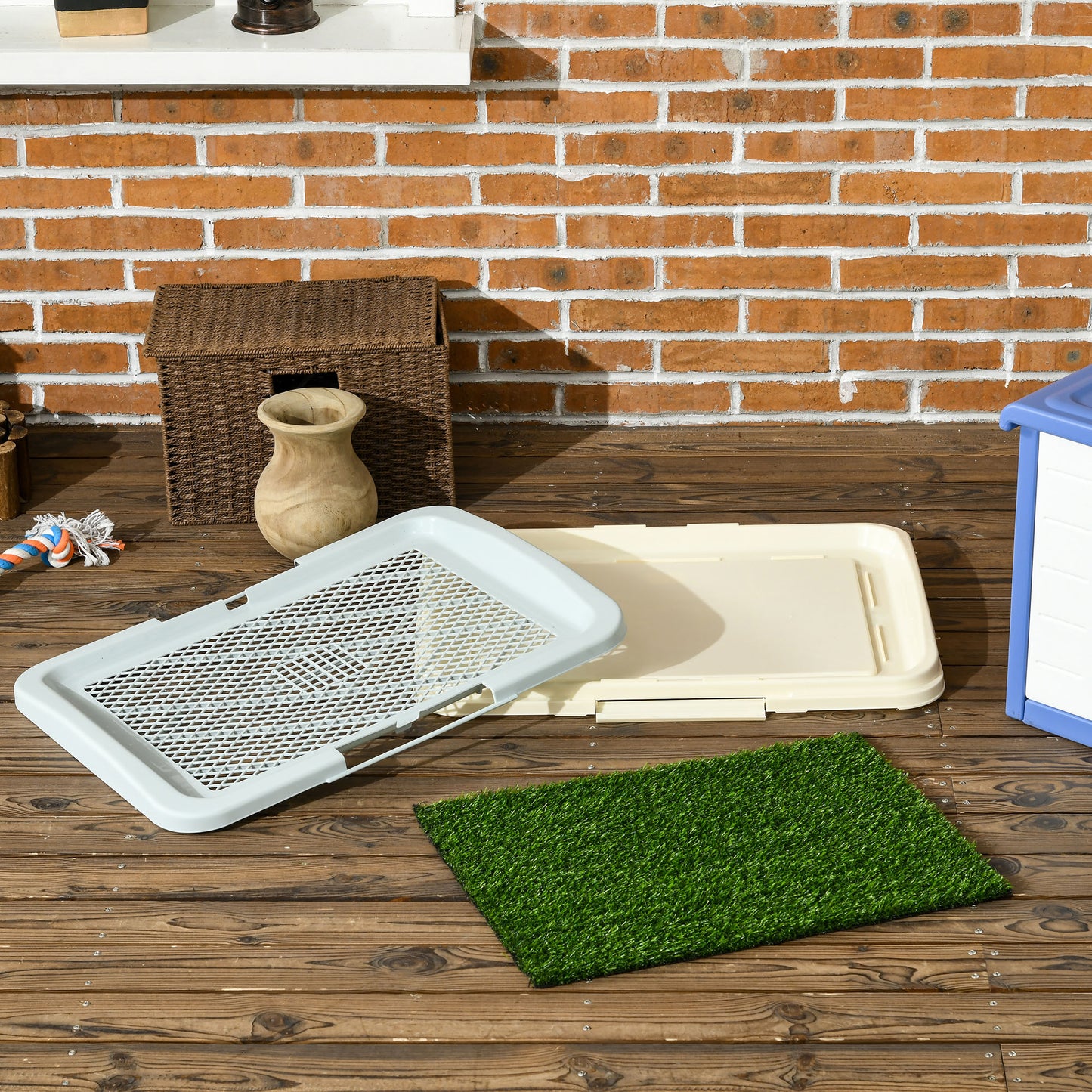 PawHut Puppy Training Pad Indoor Portable Puppy Pee Pad with Artificial Grass Grid Panel Tray 63 x 48.5cm