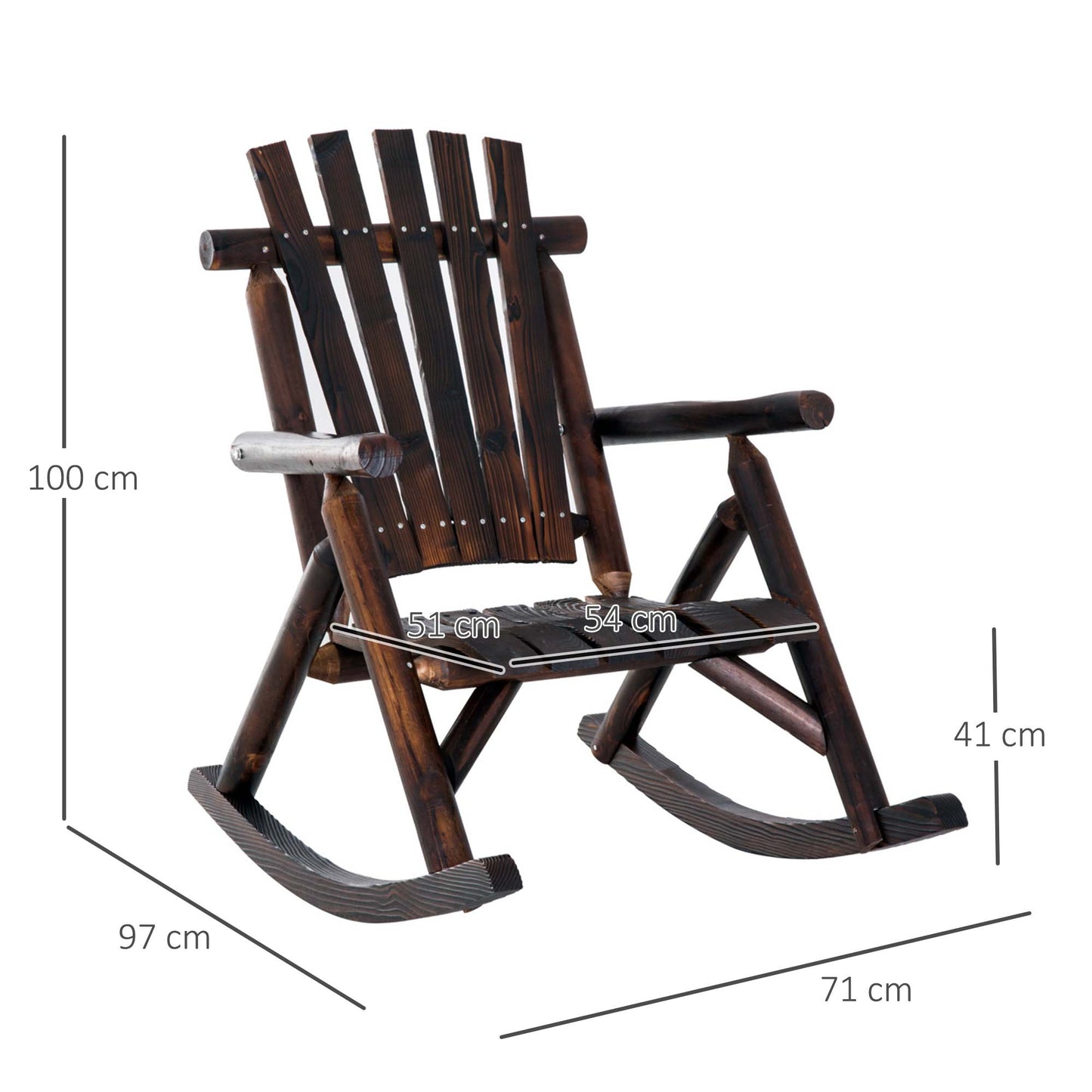 Outsunny Fir Wood Outdoor Adirondack Rocking Armchair Brown