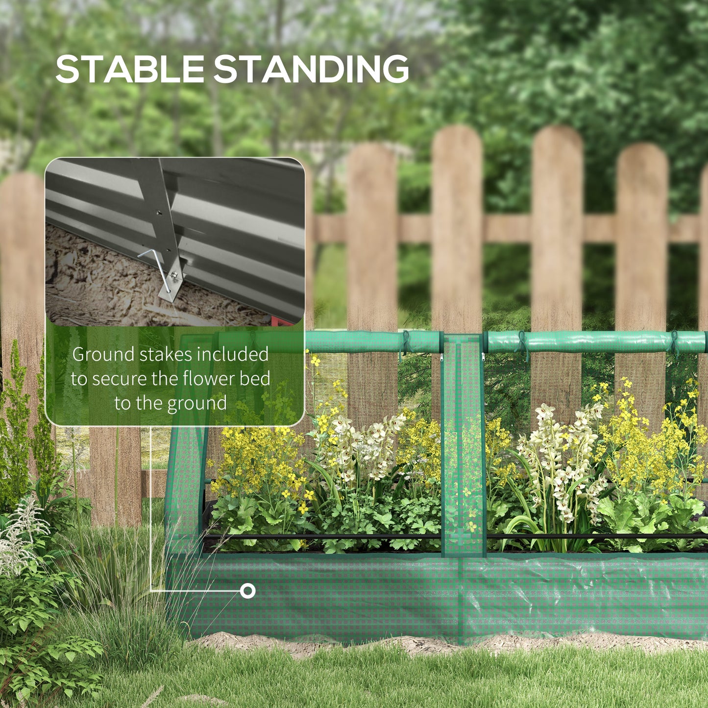 Outsunny Metal Planter Box with Cover Raised Garden Bed with Greenhouse for Herbs and Vegetables Green and Dark Grey