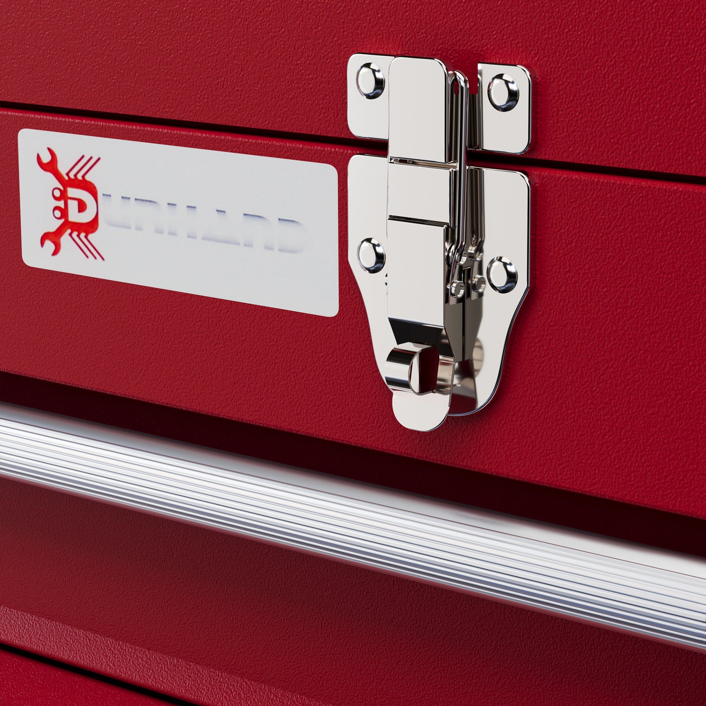 DURHAND Lockable Metal Tool Box 2 Drawer Tool Chest with Latches Handle Ball Bearing Runners Red