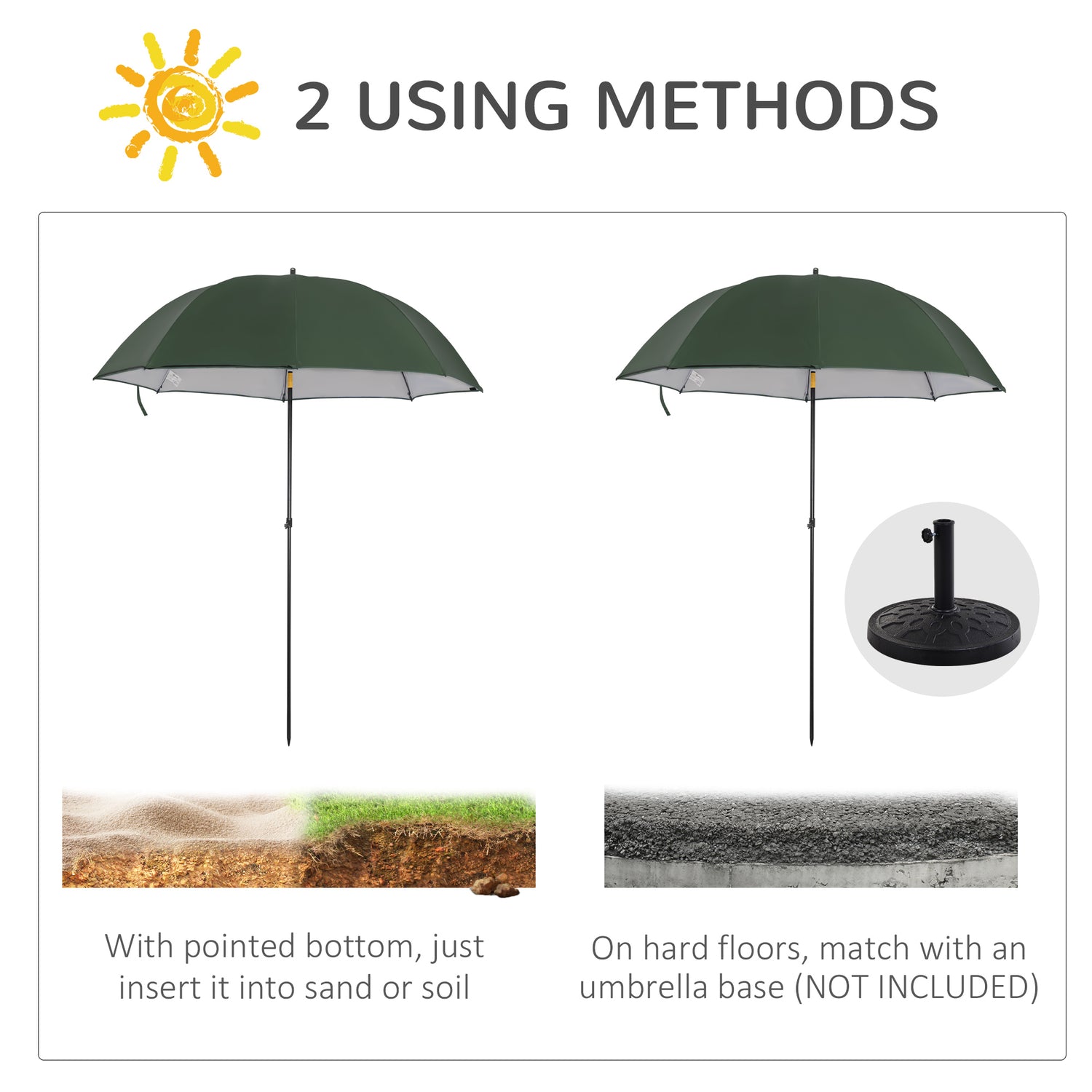 Outsunny 2m Beach Parasol Fishing Umbrella Brolly with Sides and Push