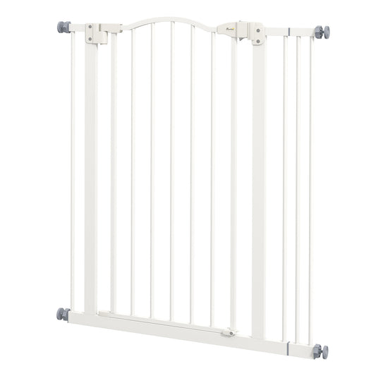 PawHut Metal Pet Safety Gate Dog Gate Folding Fence, White