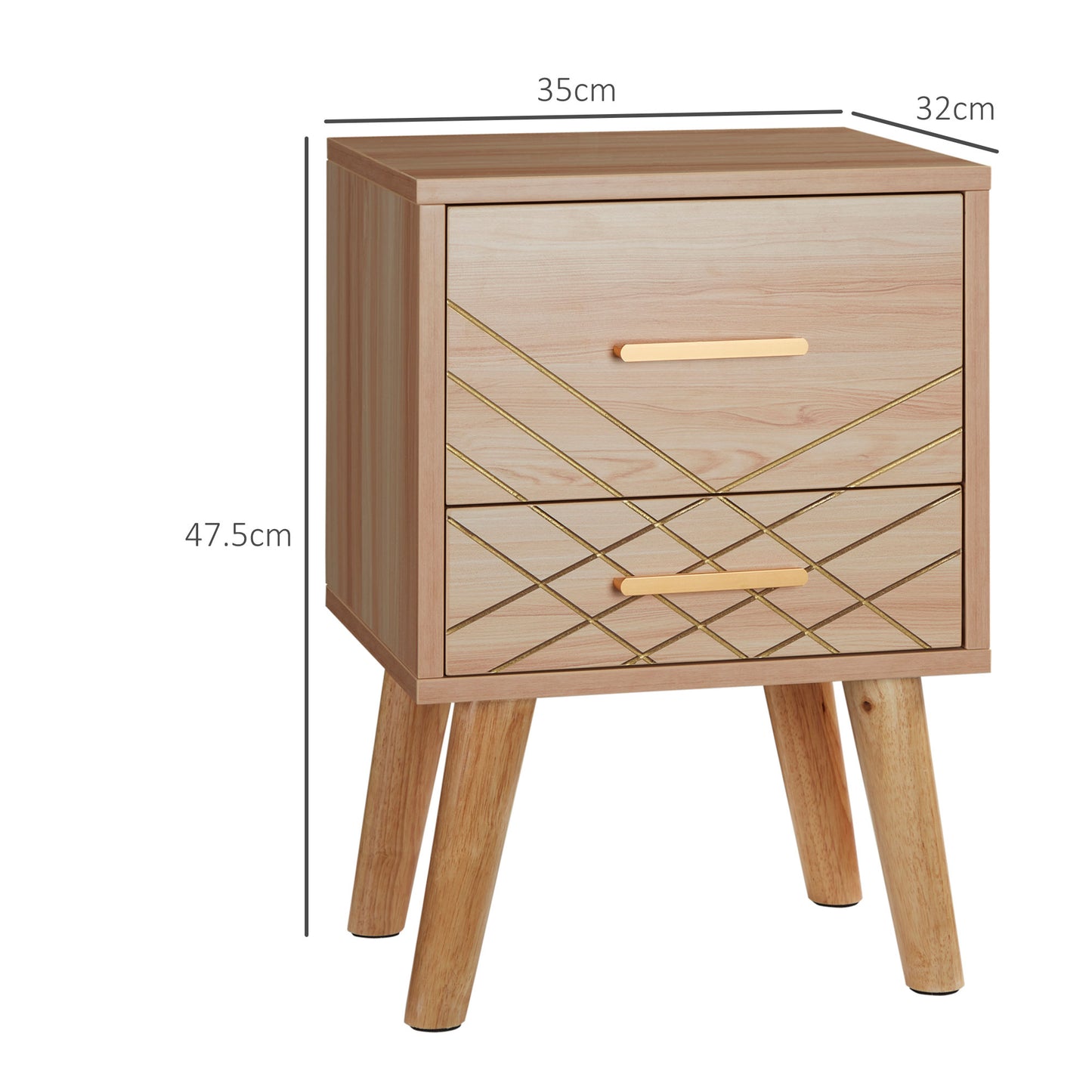 HOMCOM Bedside Cabinet Scandinavian Bedside Table with Drawers Bed Side Table with Wood Legs Natural