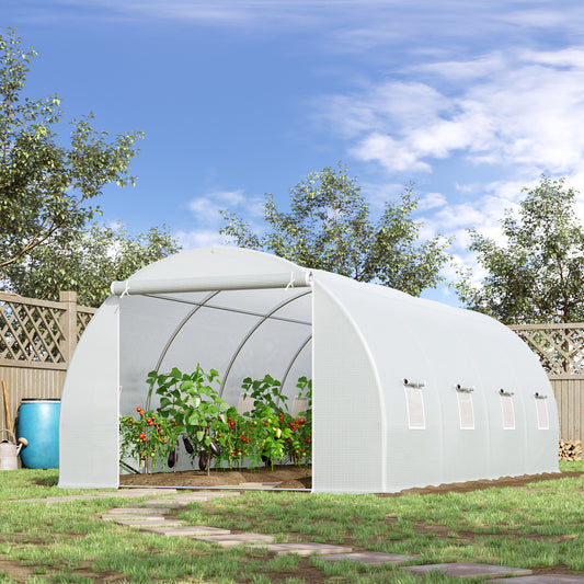 Outsunny 6 x 3 x 2 m Polytunnel Greenhouse, Walk in Pollytunnel Tent with Metal Frame, Zippered Door and 8 Windows for Garden and Backyard, White