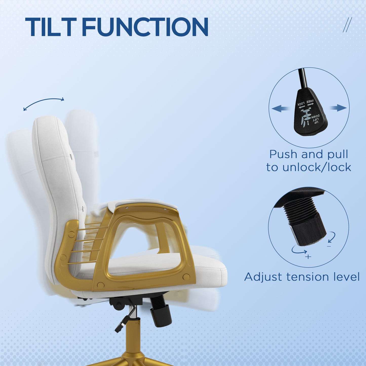 Vinsetto Height Adjustable Home Office Chair Button Tufted Computer Chair with Padded Armrests and Tilt Function Cream White