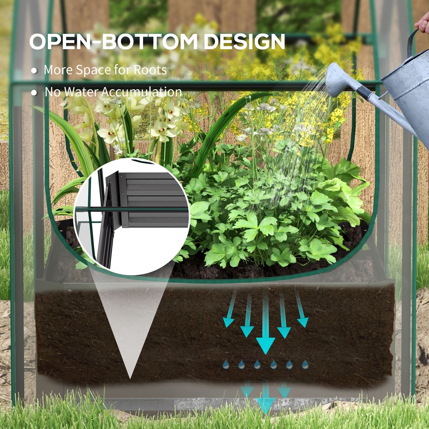 Outsunny Metal Planter Box with Cover Raised Garden Bed with Greenhouse for Herbs and Vegetables Clear and Dark Grey