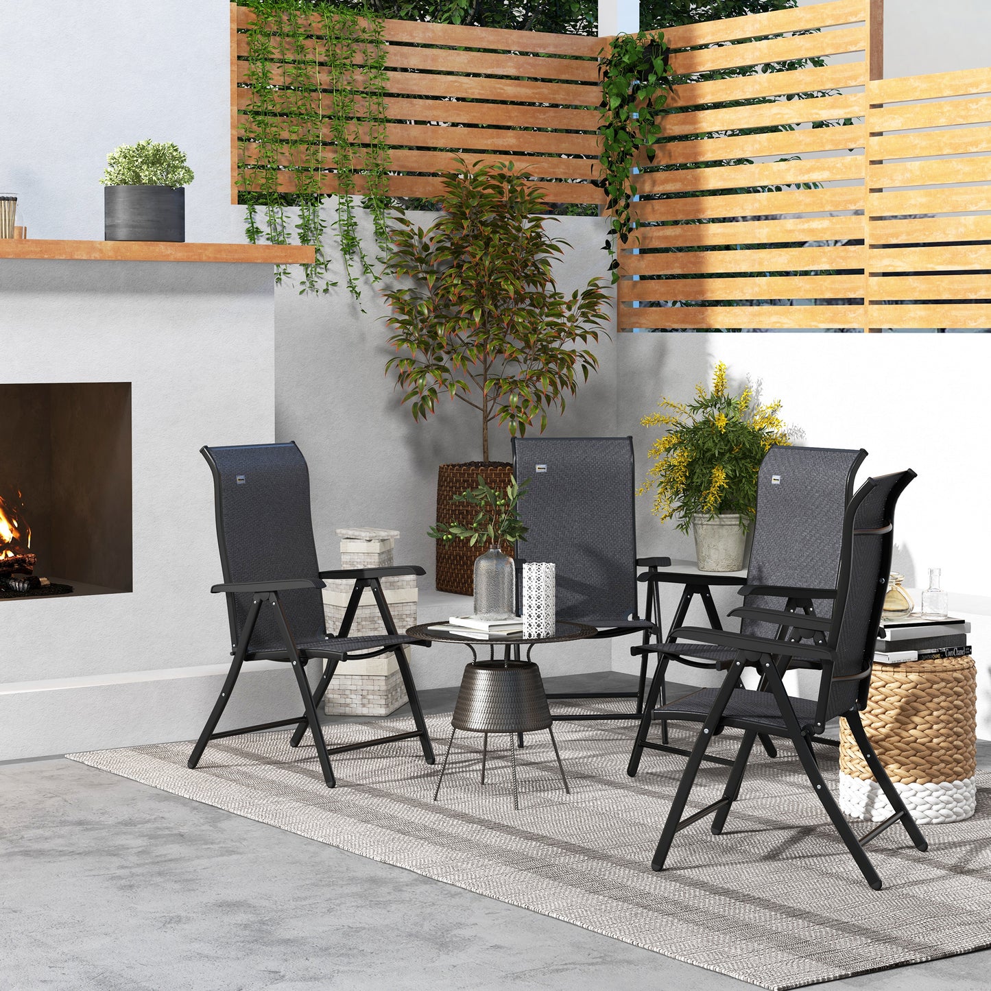 Outsunny 4 PCs Outdoor Rattan Folding Chair Set with 7 Levels Adjustable Backrest for Patio, Lawn