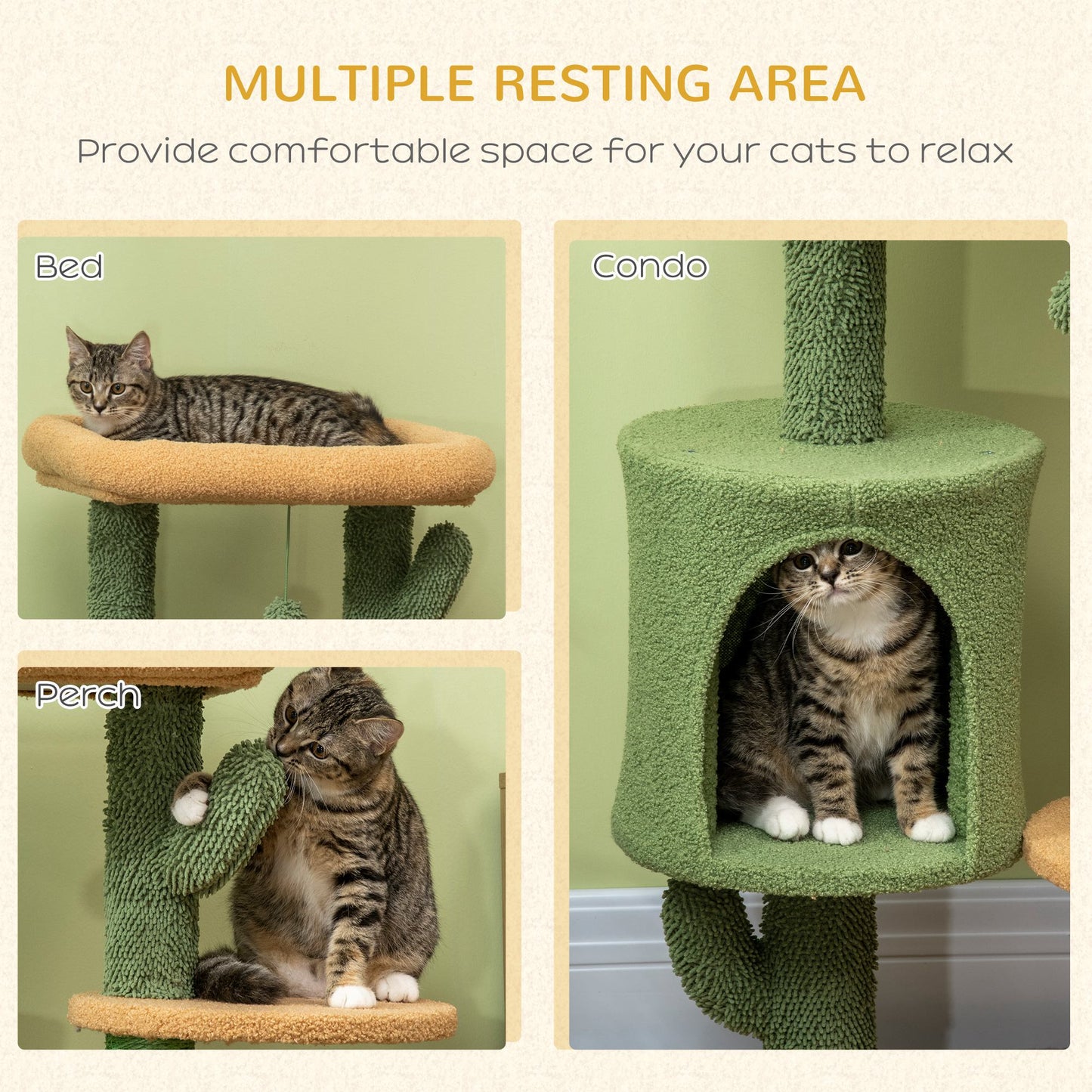 PawHut Cactus Cat Tree, 90cm Cat Climbing Tower, kitten Activity Centre with Teddy Fleece House, Green