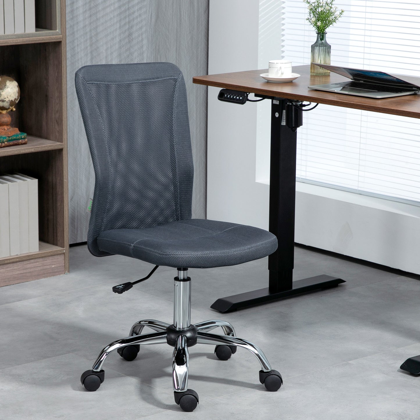 Vinsetto Computer Desk Chair Mesh Office Chair with Adjustable Height and Swivel Wheels Armless Study Chair Dark Grey