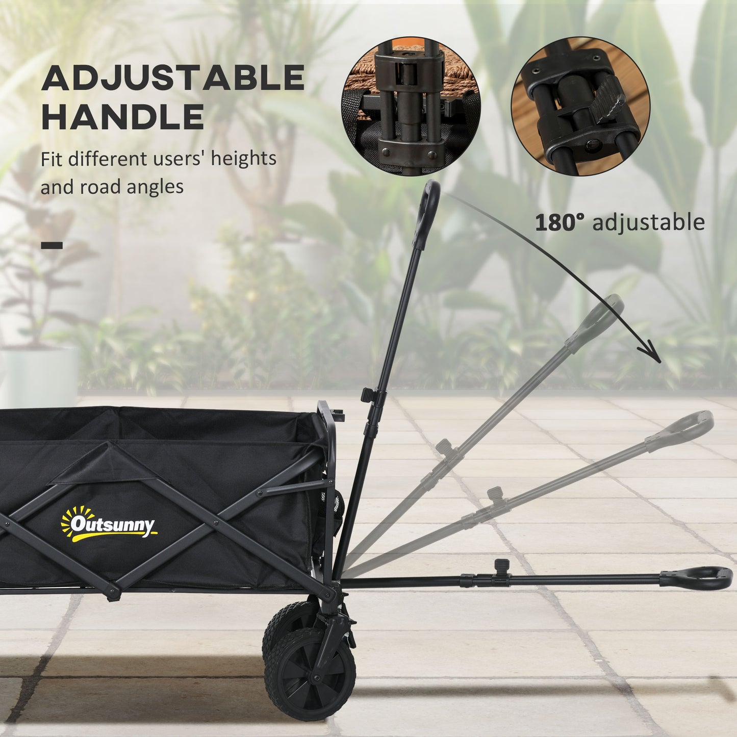 Outsunny Folding Pull Along Cart Cargo Wagon Trolley with Telescopic Handle - Black