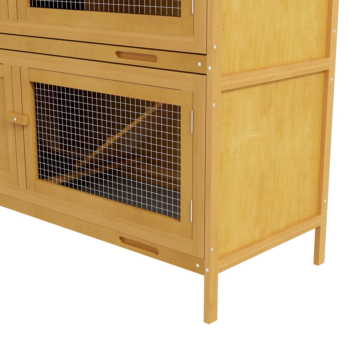 PawHut Double Decker Rabbit Hutch 2 Tier Guinea Pig House Pet Cage Outdoor with Slidingout Tray 100 x 47 x 91cm Yellow