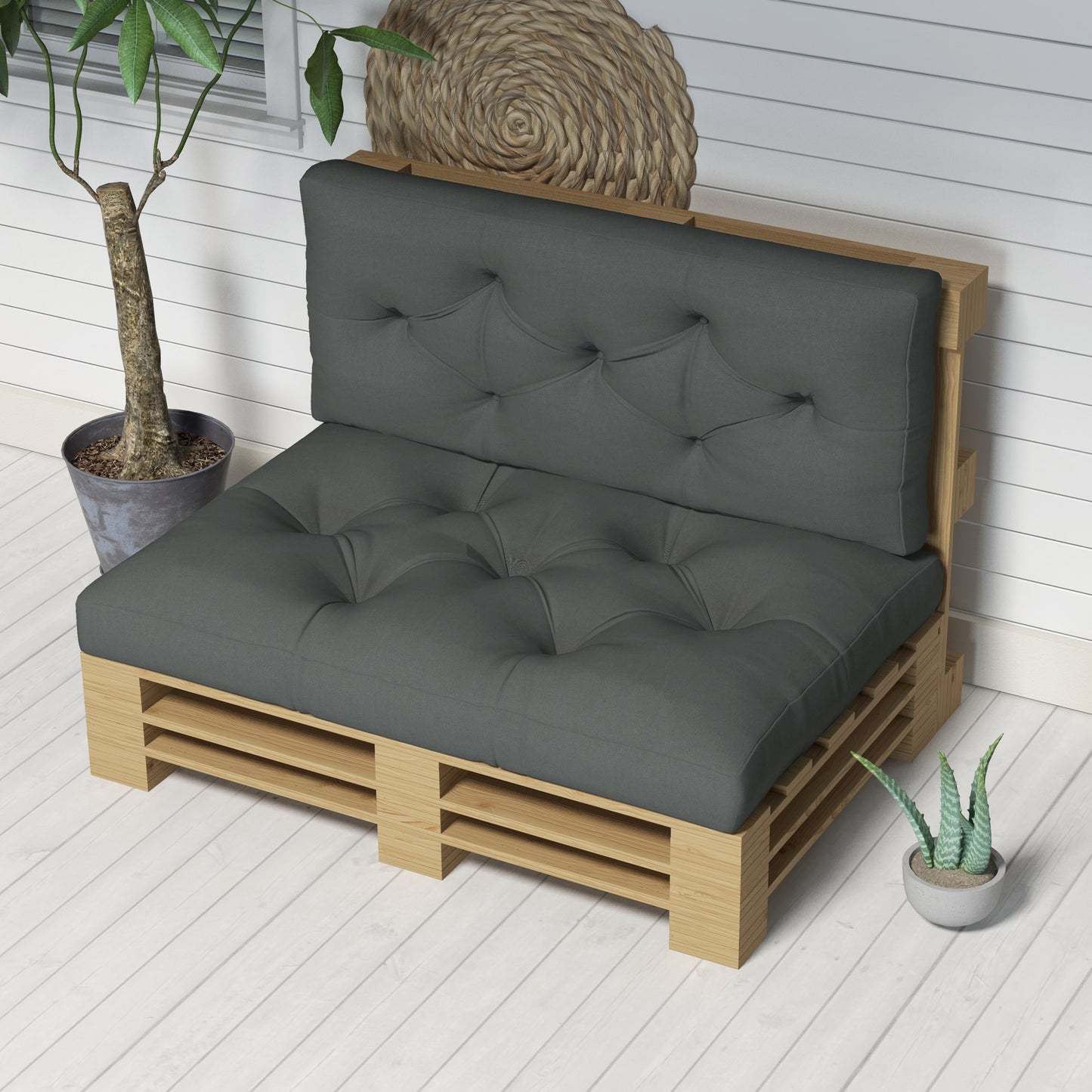 Outsunny 2 Seater Pallet Seat Cushions Back Pillows Replacement, Patio Chair Cushions Set for Indoor Outdoor, Light Grey