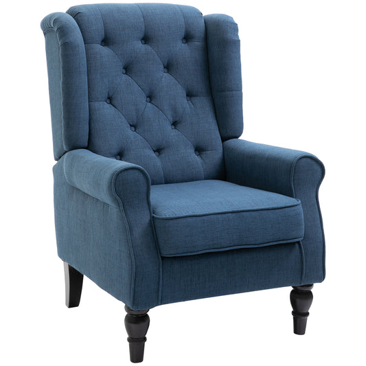HOMCOM Wingback Accent Chair, Retro Upholstered Button Tufted Occasional Chair for Living Room and Bedroom, Blue