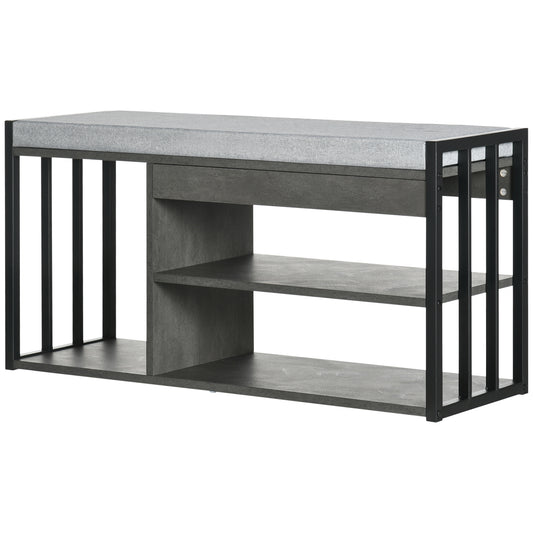 HOMCOM Shoe Storage with Seat Upholstered Entryway Bench Shoe Bench with 3 Open Shelves for Hallway Grey