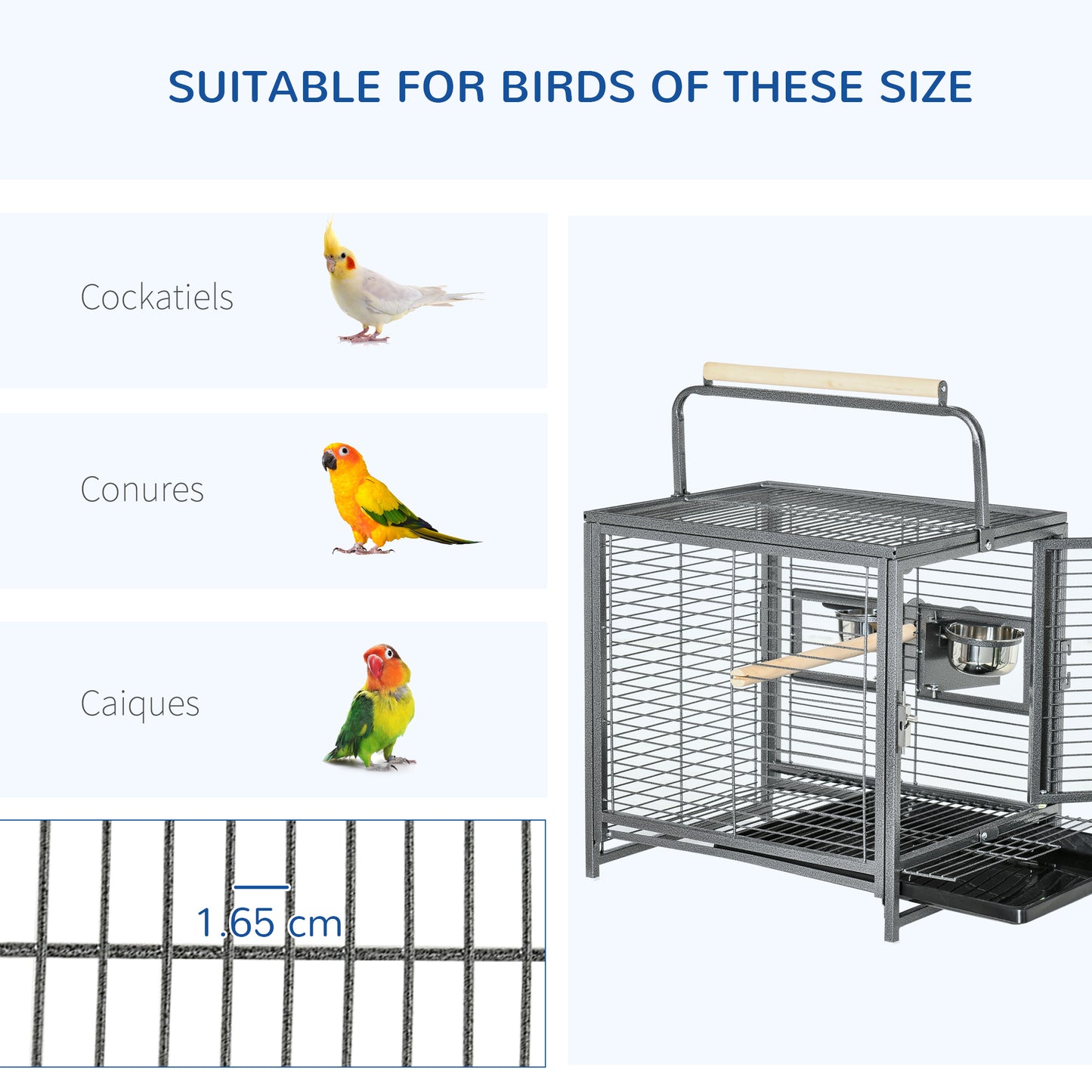 PawHut Parrot Cage, Travel Carry Pet Bird Cage, with Metal Handle