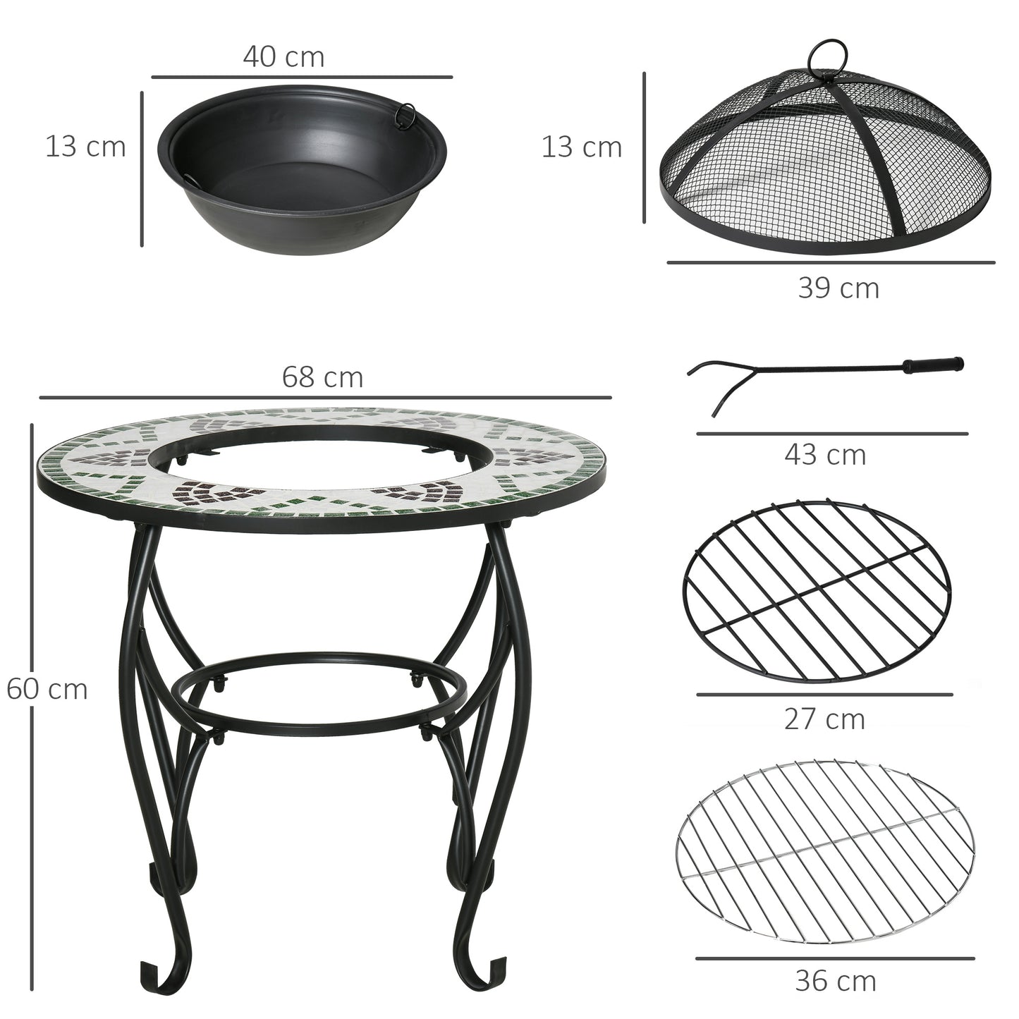 Outsunny 3-in-1 Outdoor Fire Pit, Garden Table with Cooking BBQ Grill, Firepit Bowl with Spark Screen Cover, Fire Poker for Backyard Bonfire Patio