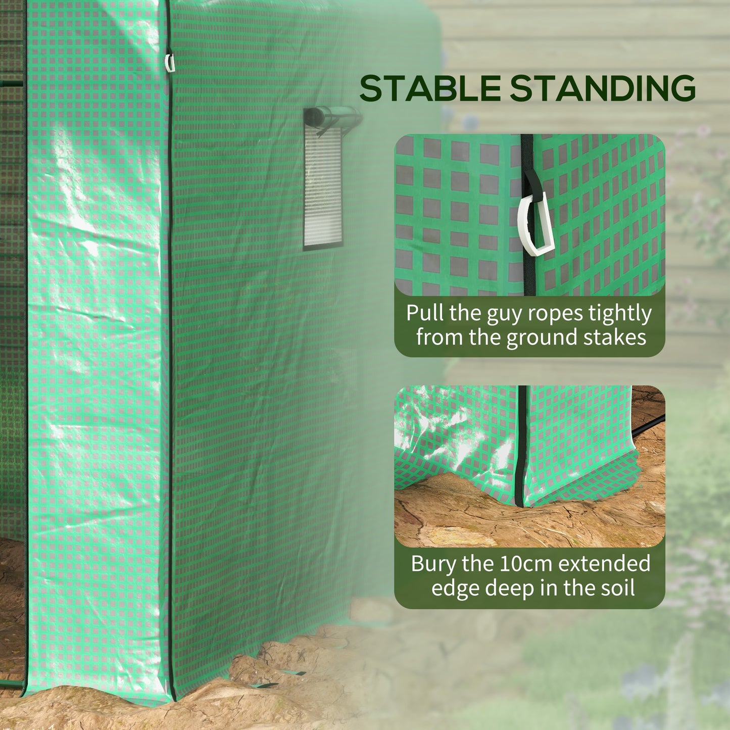 Outsunny Walkin Greenhouse with 3 Tier Shelves Outdoor Green House Garden Grow House with Reinforced PE Cover Rollup Door and Mesh Windows 140 x 213 x 190cm Green