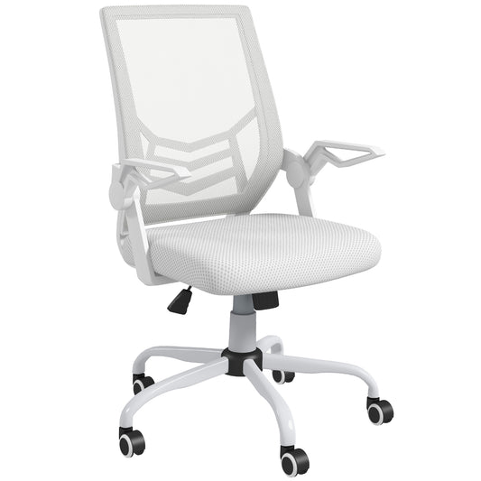 Vinsetto Mesh Office Chair, Computer Desk Chair with Flip-up Armrests, Lumbar Back Support and Swivel Wheels, White