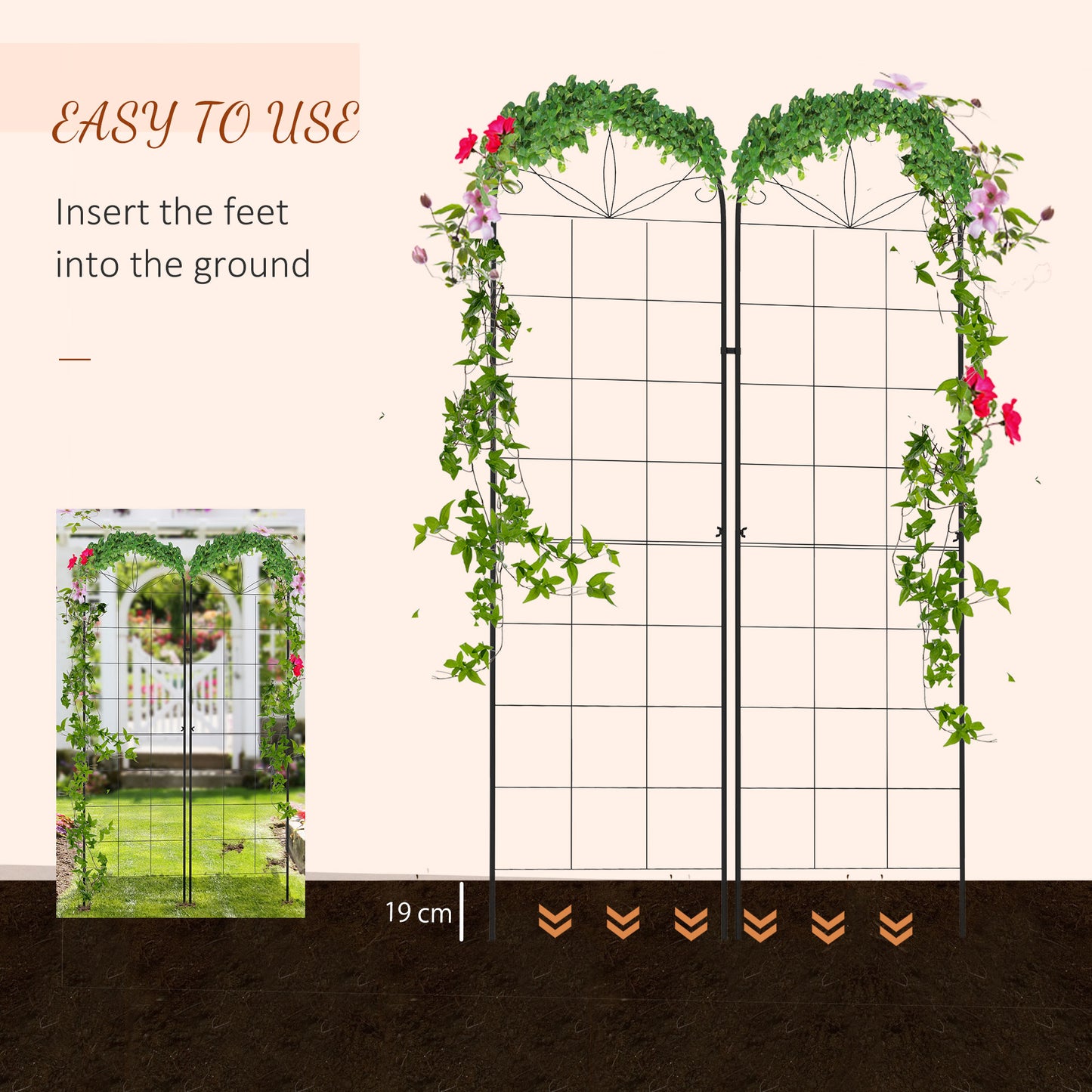 Outsunny Metal Trellis Set of 2, Garden Trellis for Climbing Plants Support Frames, Grid Design