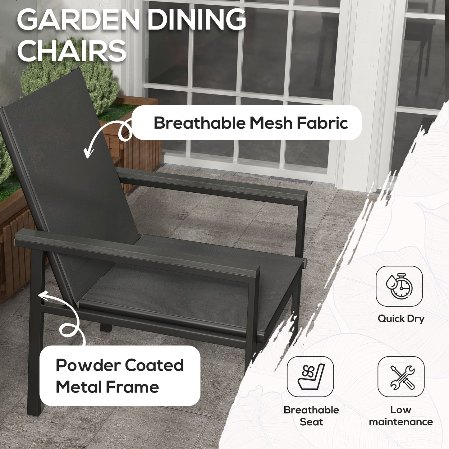 Outsunny Five-Piece Metal Dining Set, with Glass-Top Table - Grey