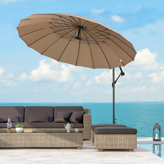 Outsunny 3(m) Cantilever Sun Umbrella Outdoor Market Table Parasol w/ 18 Sturdy Ribs Cross Base for Garden Lawn Pool Khaki & Vents Adjustable Angle Patio