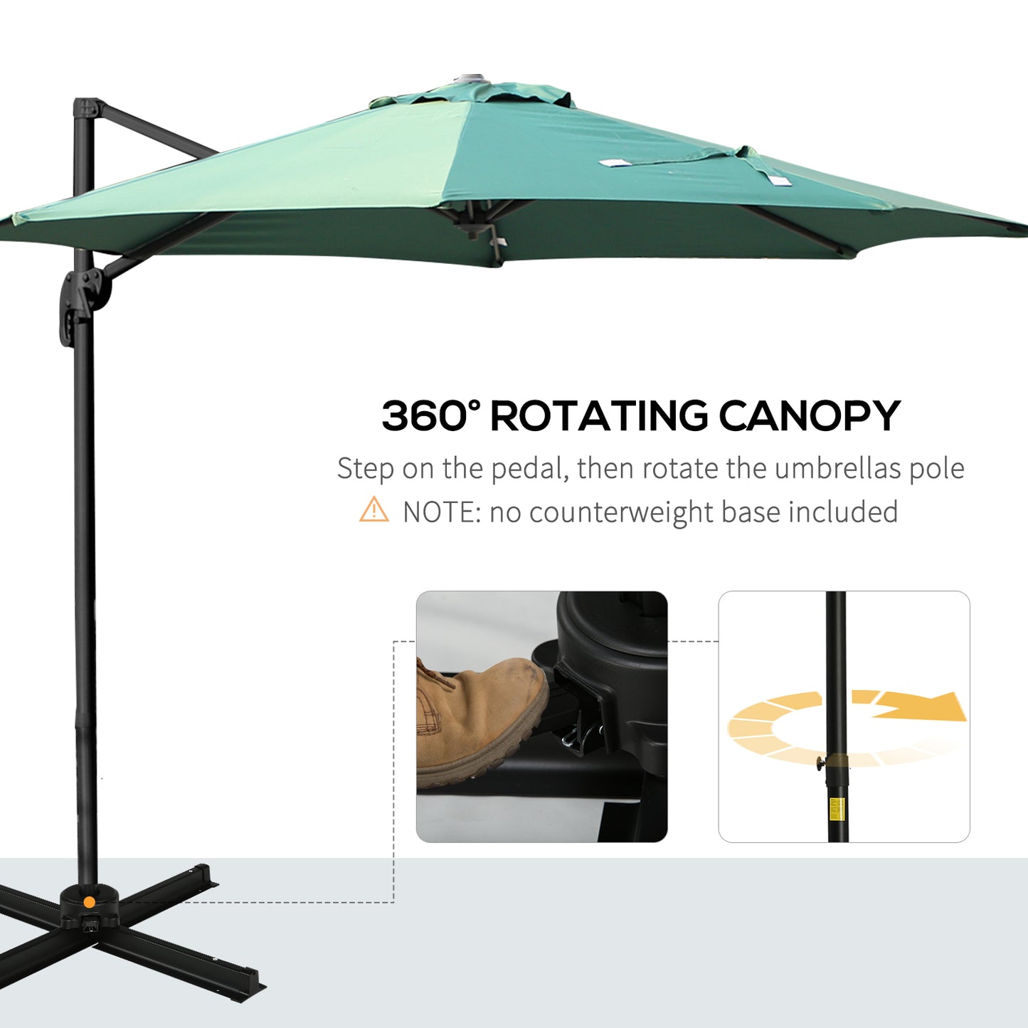 Outsunny Patio Roma Parasol Umbrella Cantilever Hanging Sun Shade Canopy Green