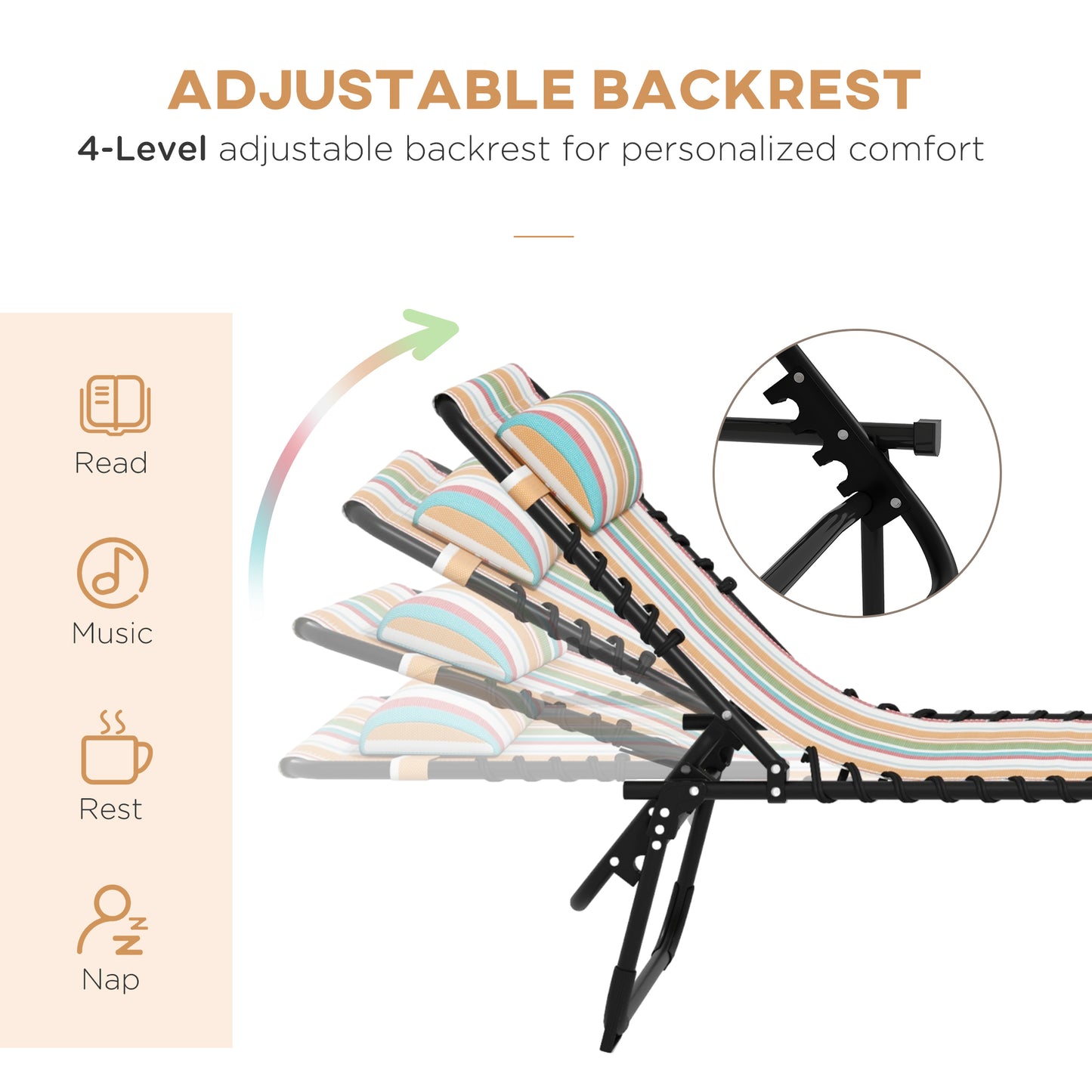 Outsunny 2 Pcs Folding Sun Lounger Beach Chaise Chair Garden Cot Camping Recliner with 4 Position Adjustable Multicolored