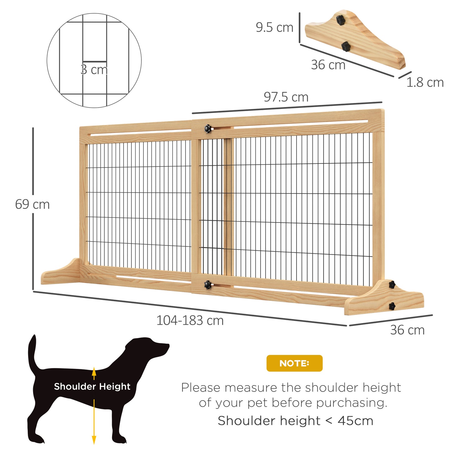 PawHut Adjustable Wooden Pet Gate, Freestanding Dog Barrier Fence with 2 Panels, Natural