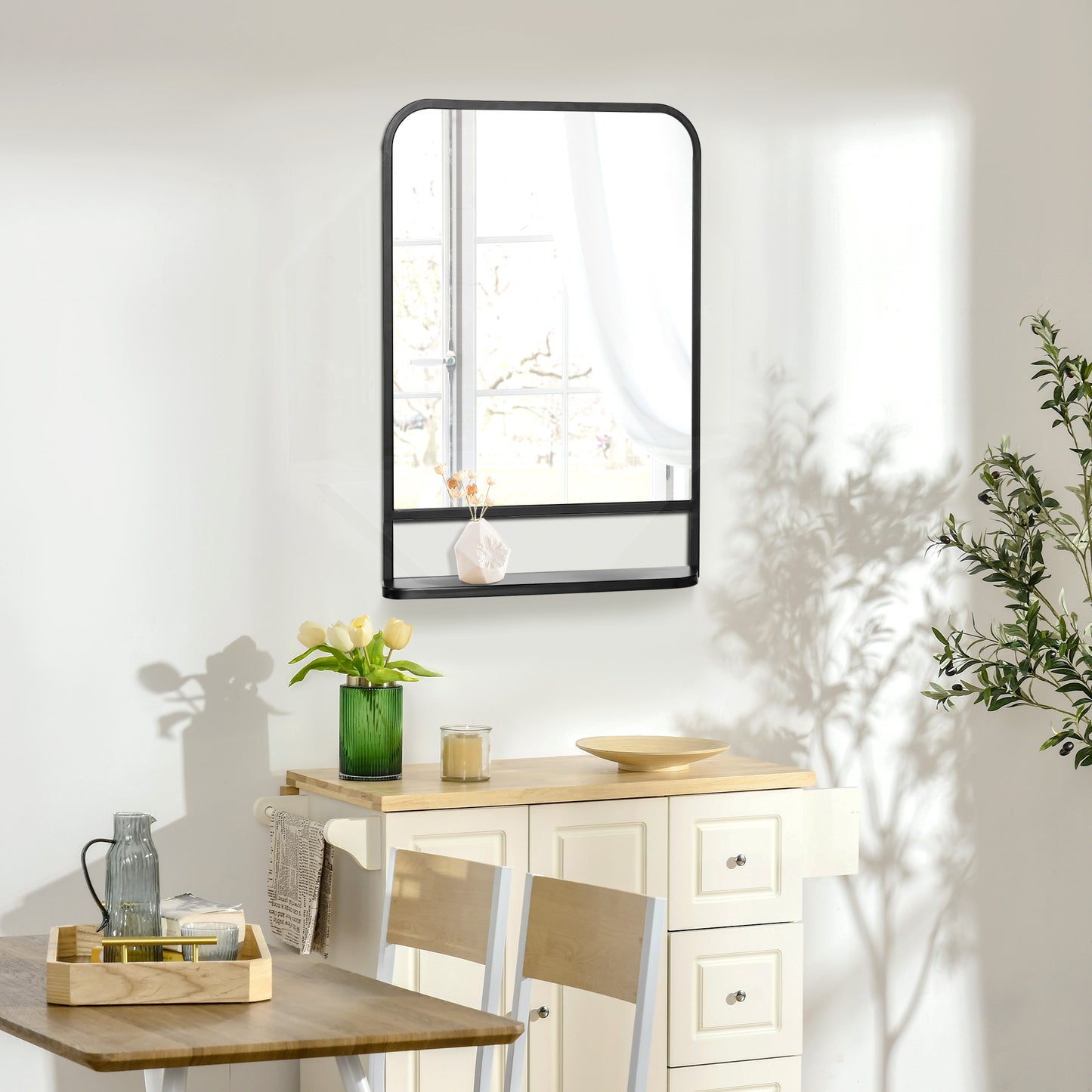 HOMCOM Modern Square Wall Mirror with Storage Shelf, 70 x 50 cm Mirrors, Black