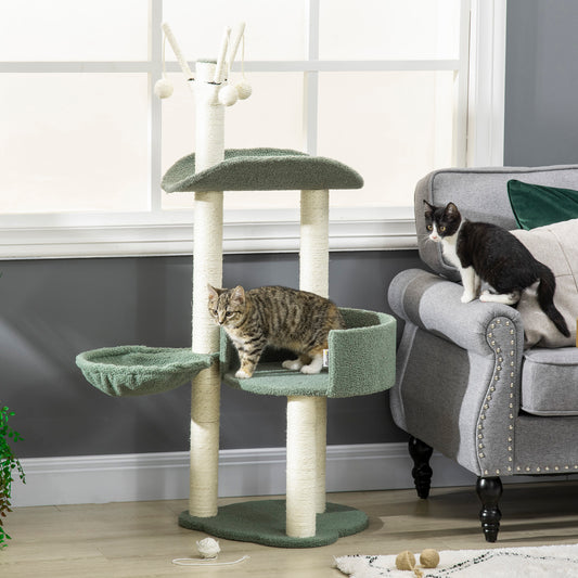 PawHut Cat Tree, Climbing Kitten Cat Tower Activity Center for Indoor Cats with Sisal Scratching Post, Green