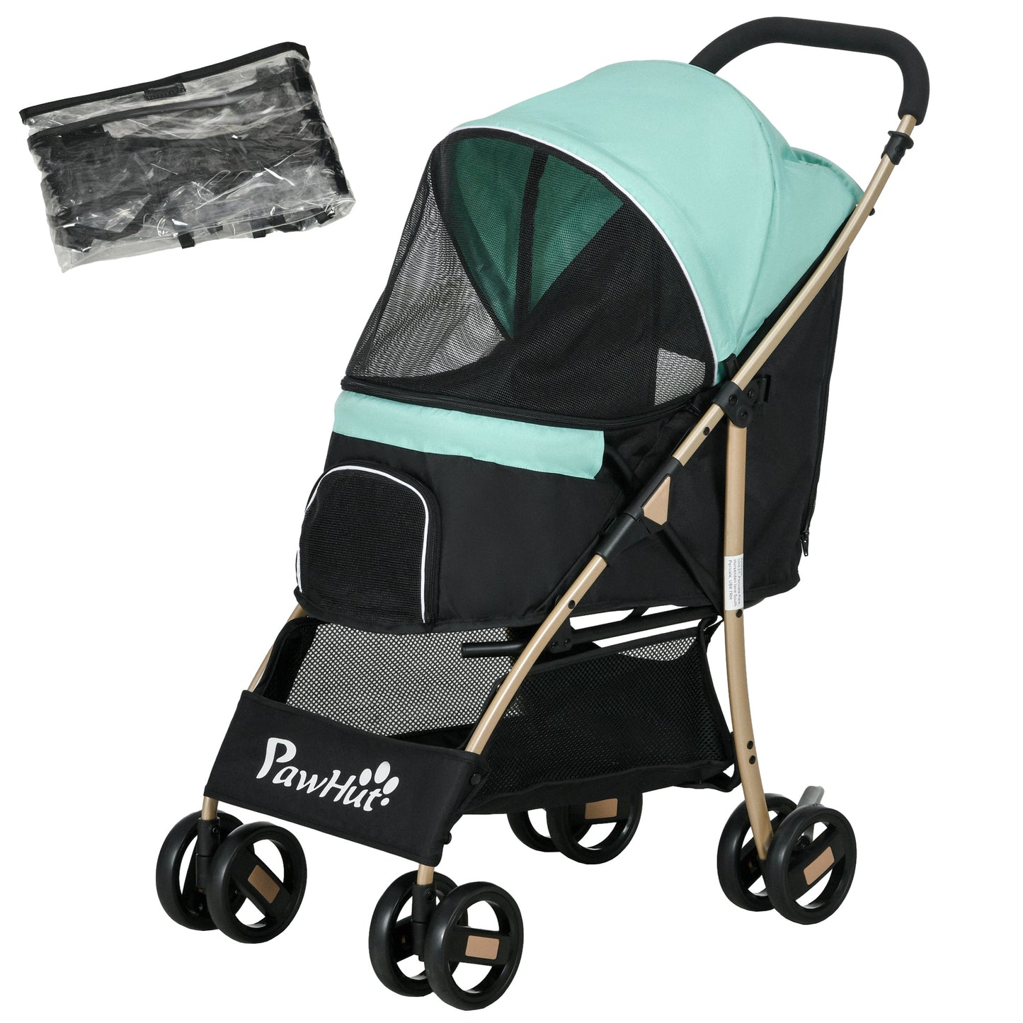PawHut Oxfoad Pet Stroller for Small Minature Dogs with Rain Cover Green
