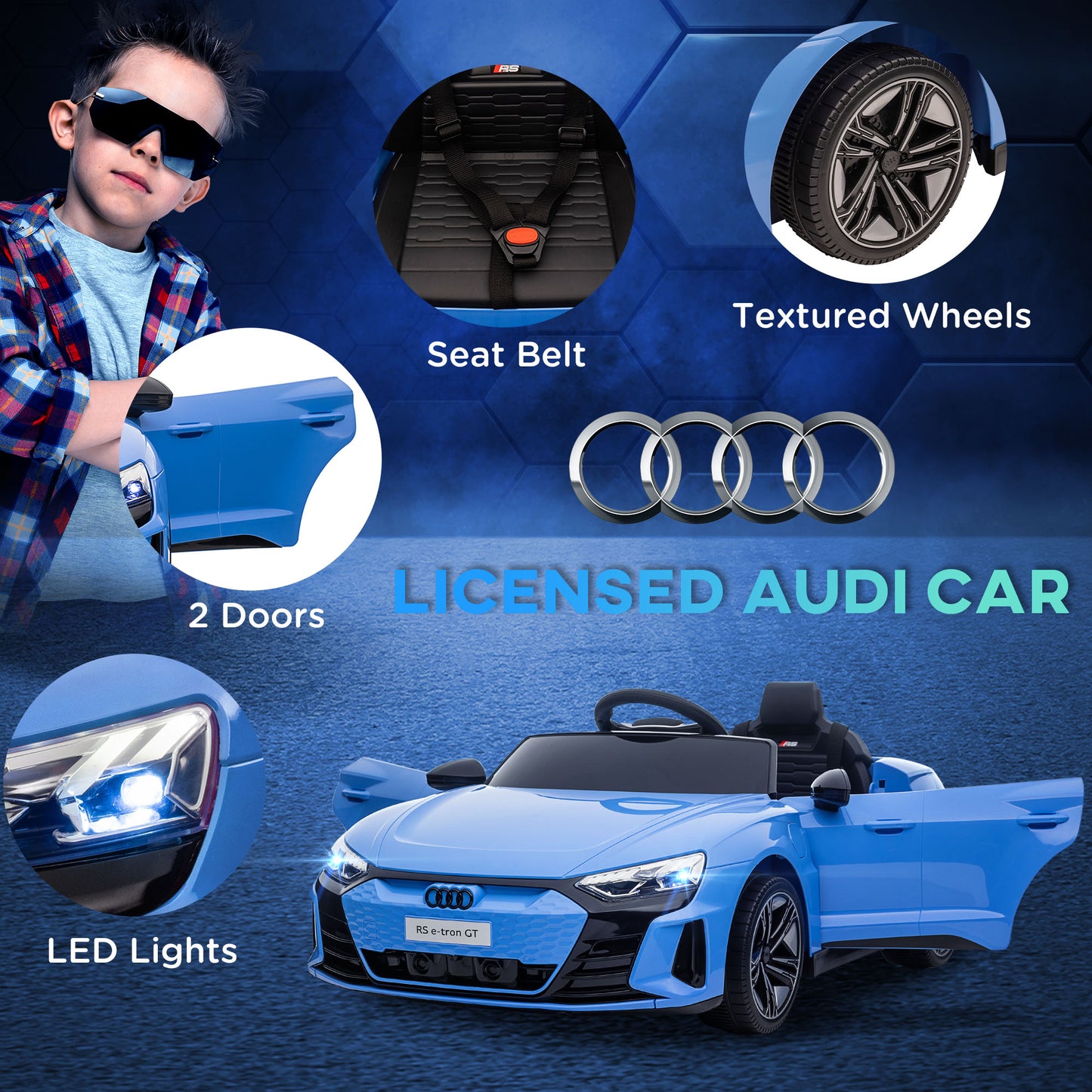 HOMCOM Audi Licensed Kids Electric Ride On Car with Parental Remote Control, Blue