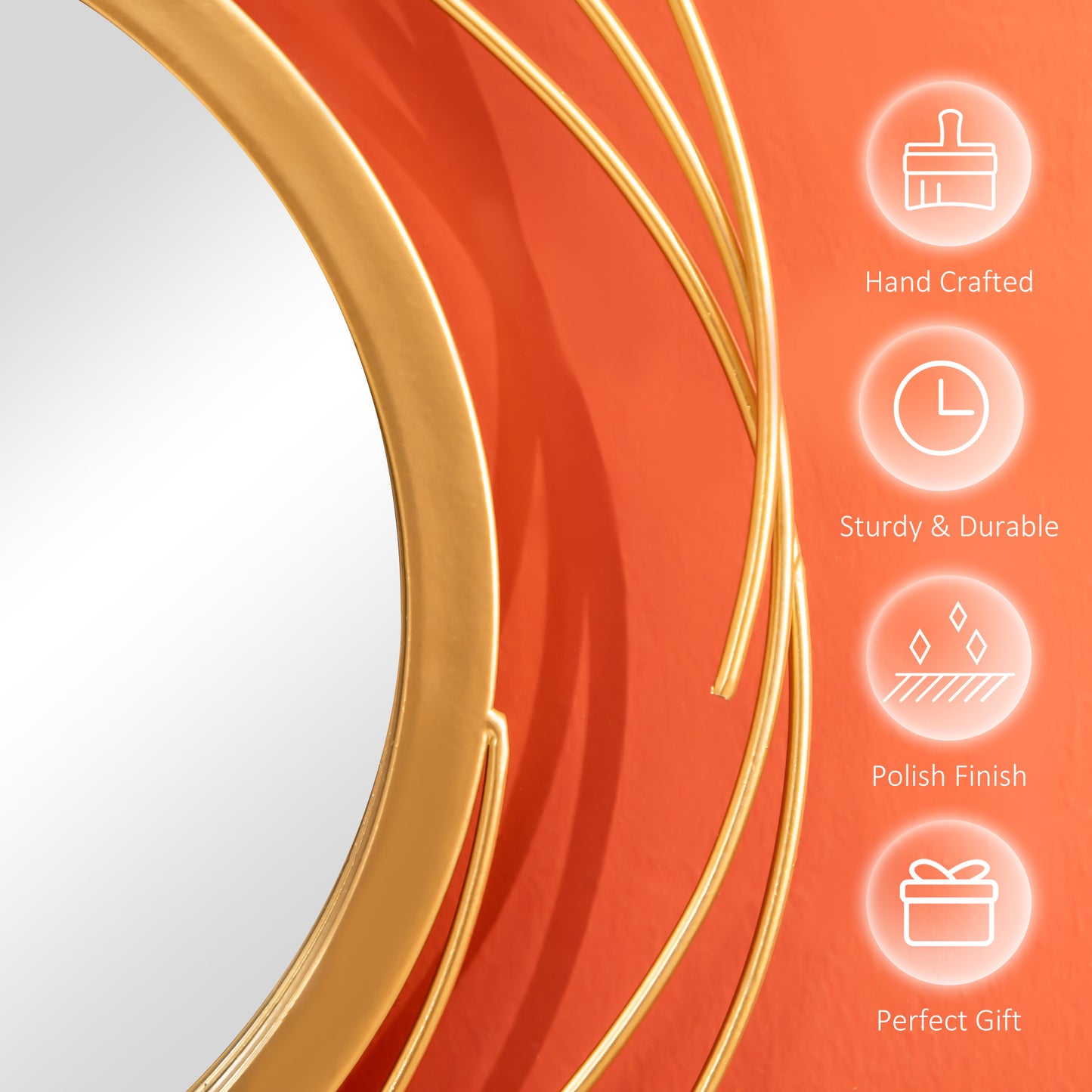 HOMCOM Metal Wall Art Modern Decorative Mirror Decor Hanging Home Wall Sculptures, Gold