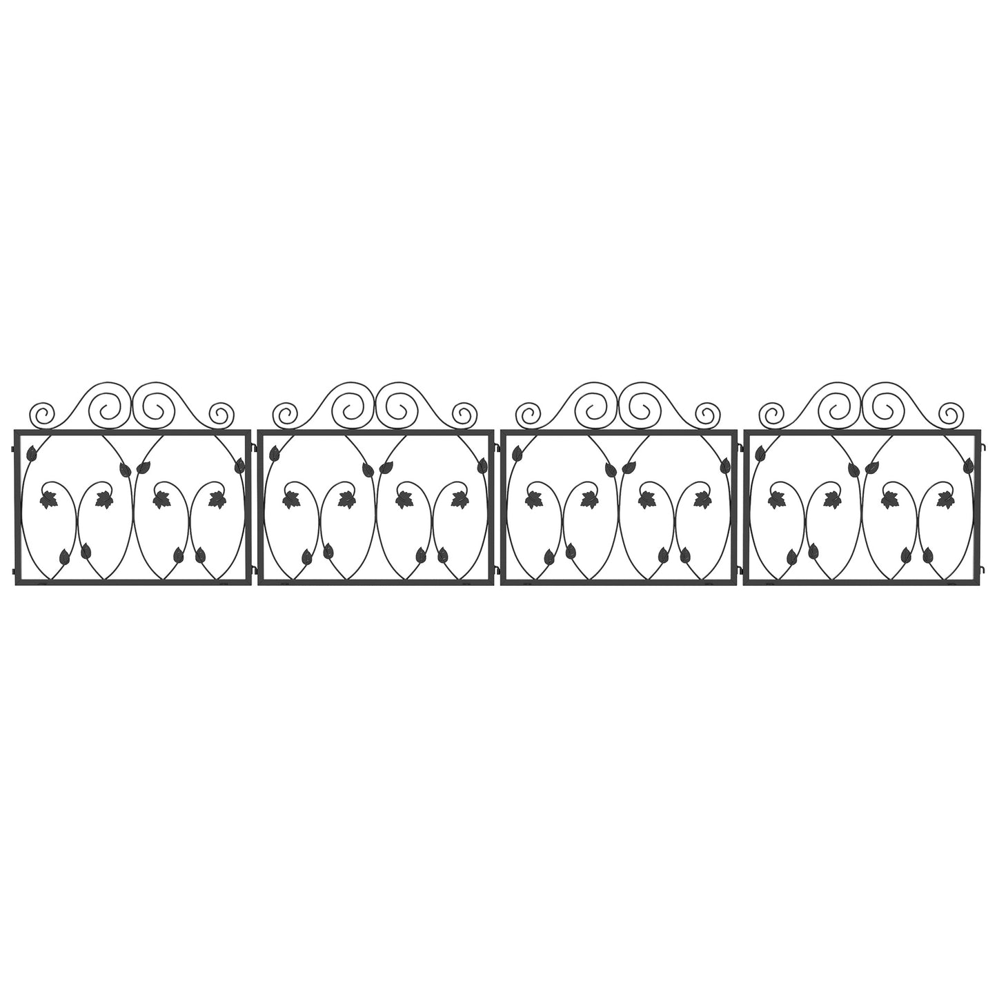 Outsunny 4 Pack Garden Fence, Metal Wire Fencing Border, Scroll Flower Edging Animal Barrier for Landscape, Garden, Black