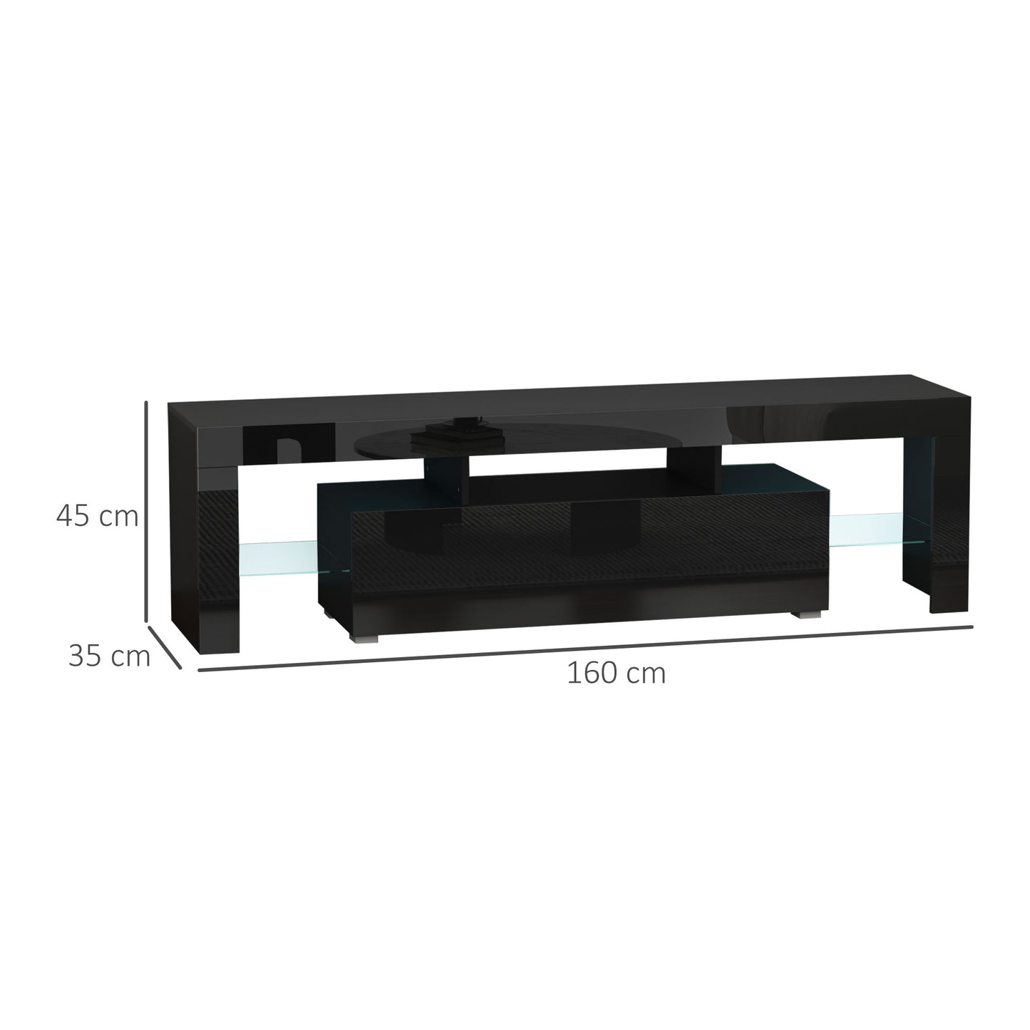 HOMCOM High Gloss TV Stand Cabinet with LED RGB Lights and Remote Control for TVs up to 65", Media TV Console Table with Storage Compartment, Black W/ Lights,