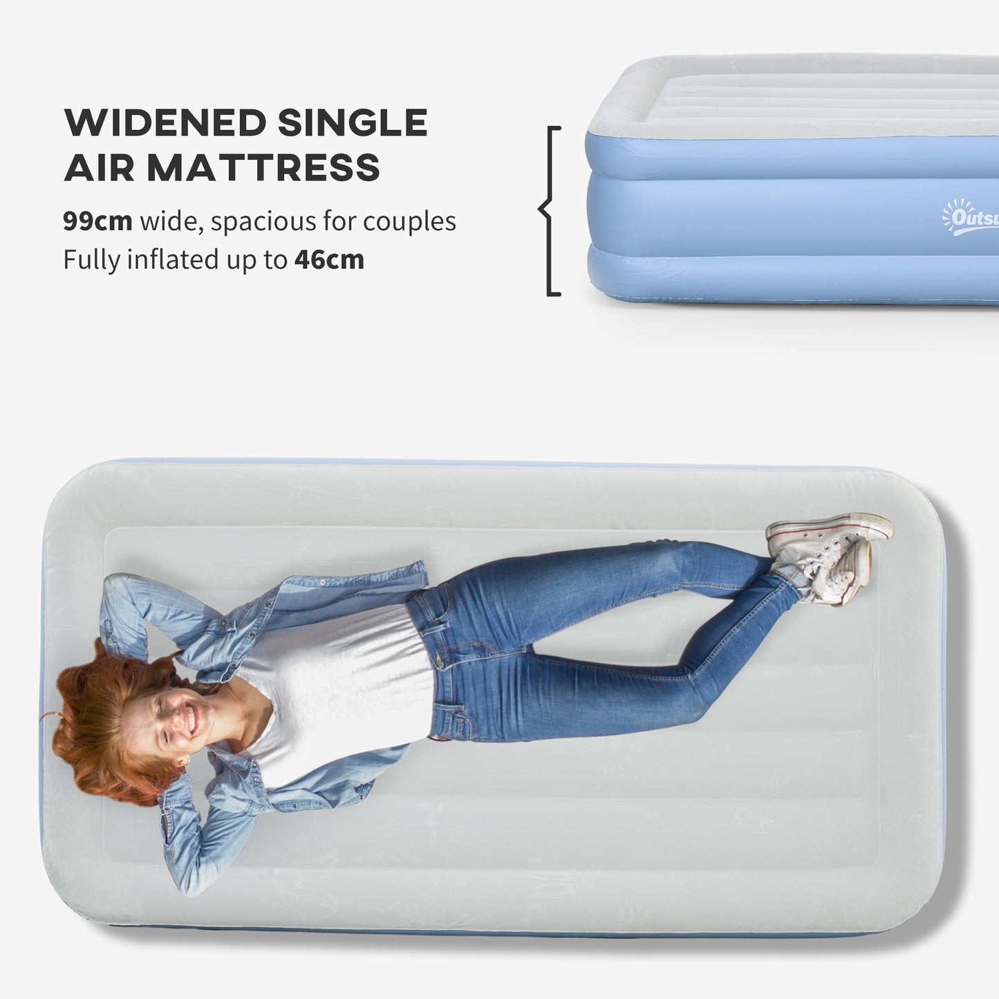 Outsunny Widened Single Inflatable Mattress, with Built-In Electric Pump