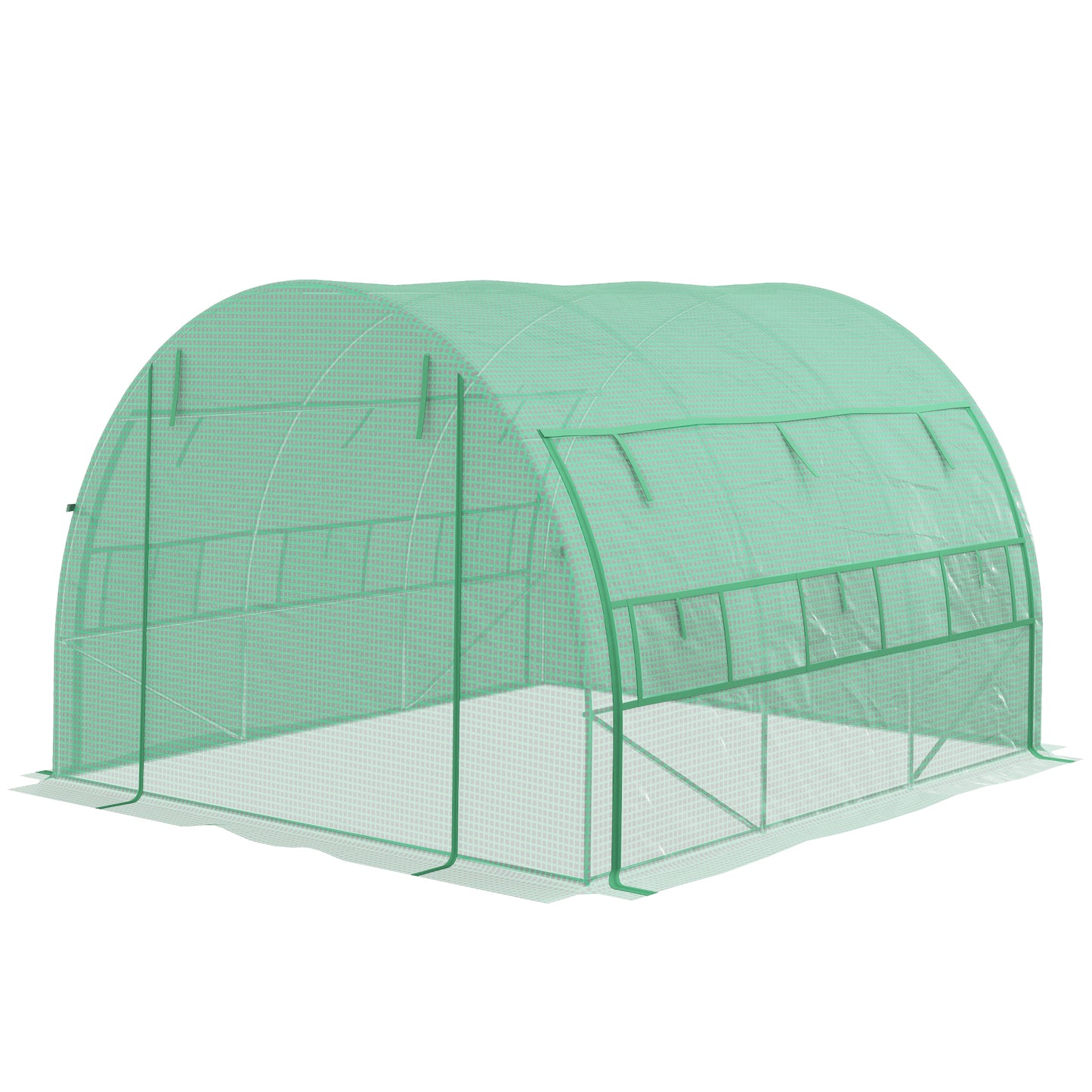 Outsunny Polytunnel Greenhouse Walkin Grow House Tent with Rollup Sidewalls Zipped Door and 6 Windows 3x3x2m Green