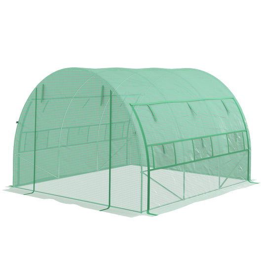 Outsunny Polytunnel Greenhouse Walkin Grow House Tent with Rollup Sidewalls Zipped Door and 6 Windows 3x3x2m Green