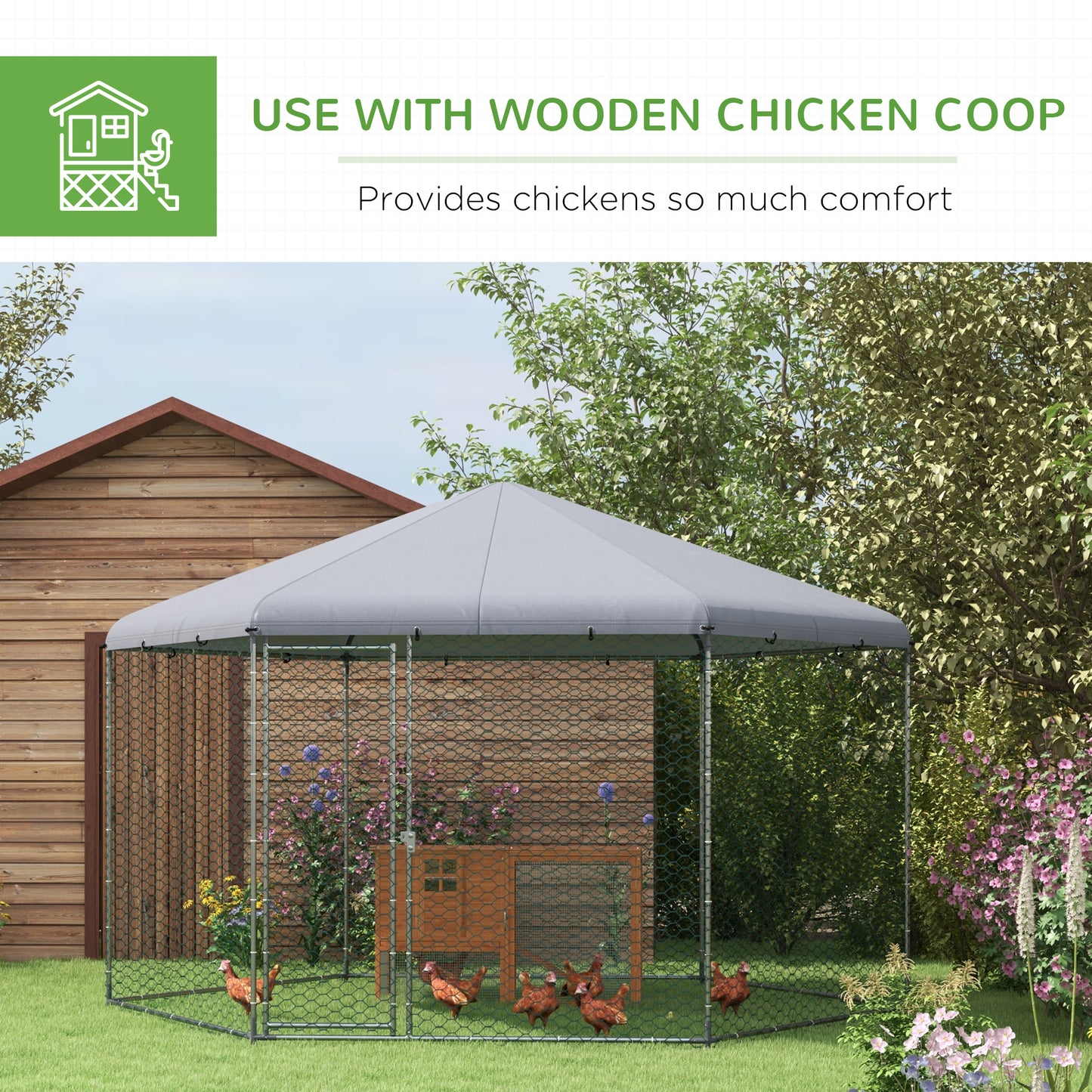 PawHut 4 x 3.5 x 2.6m Chicken Coop for 1015 Chickens Hens Rabbits Ducks Outdoor Garden Chicken Run