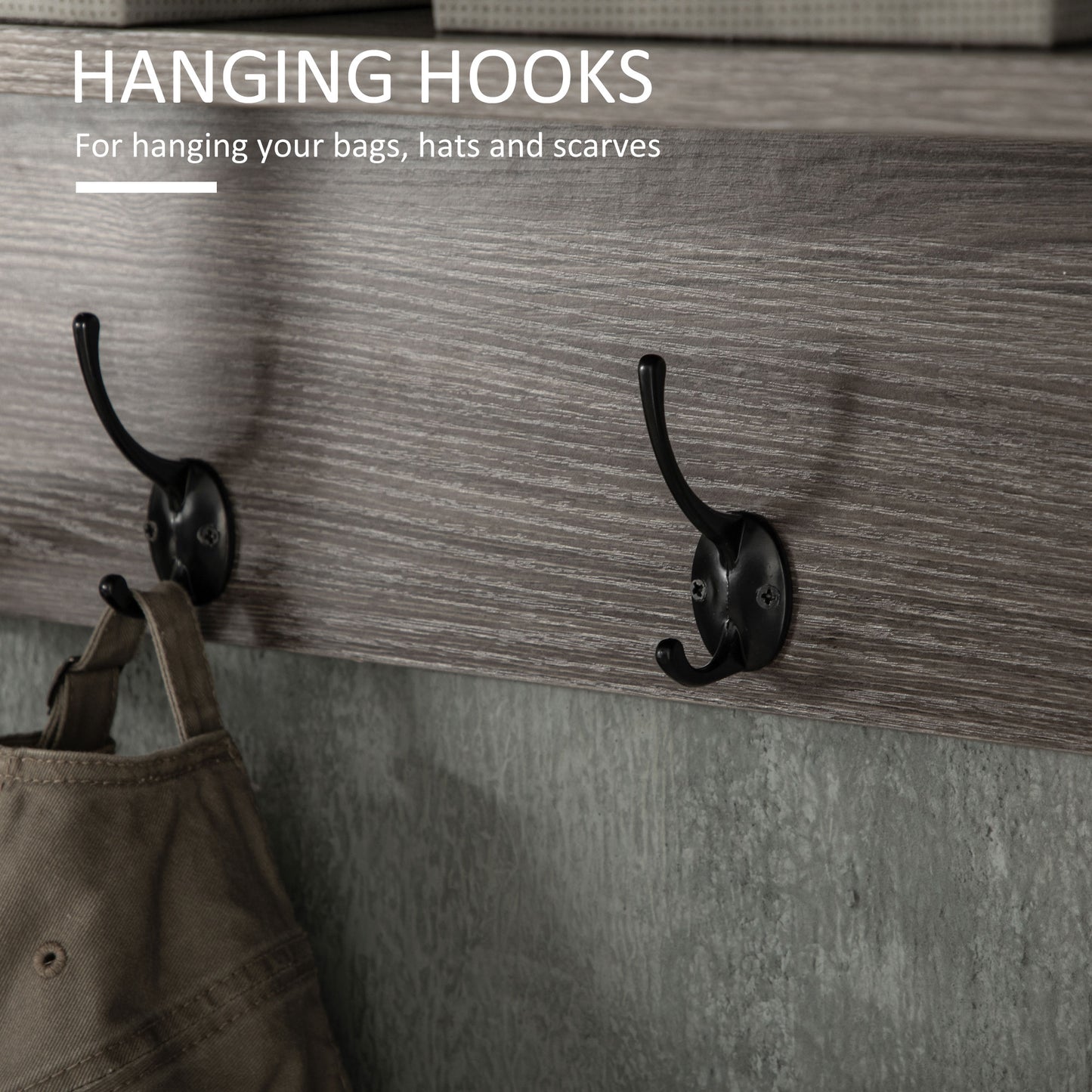 HOMCOM Coat Rack Wall-Mounted with 4 Coat Hooks and Open Storage Shelf, Versatile Floating Hanging Shelf, Key Holder for Entryway, Mudroom, Grey
