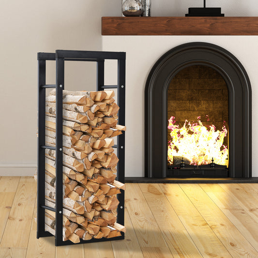 HOMCOM Metal Rust-Resistant Firewood Log Rack Black 40W x 25D x 100H cm