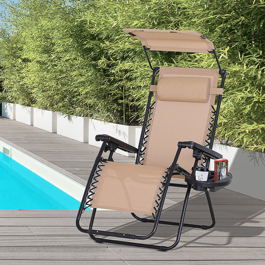 Outsunny Steel Frame Zero Gravity Outdoor Garden Deck Chair w/ Canopy Beige