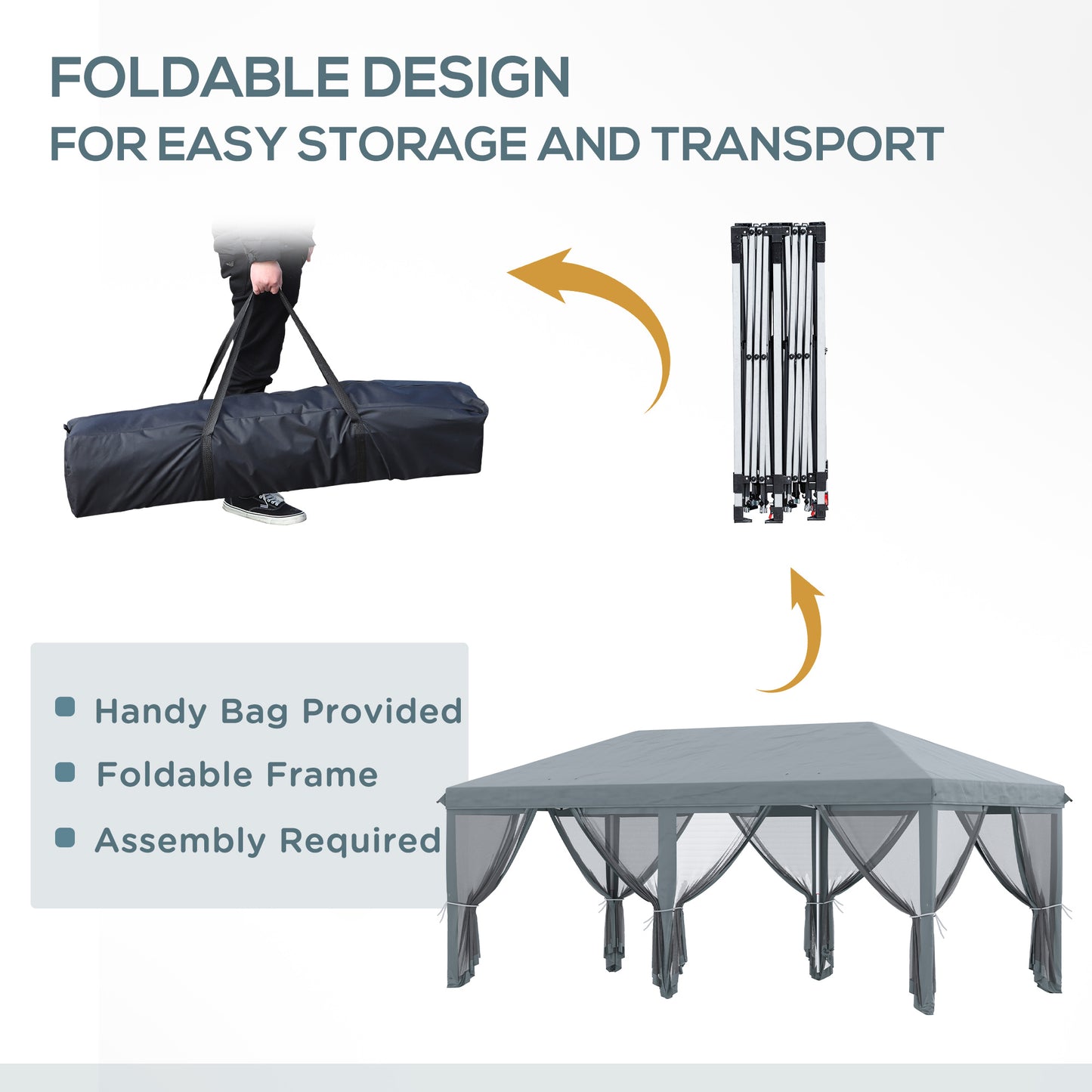 Outsunny 6 x 3m Pop Up Canopy, Outdoor Canopy Shelter, Marquee Party Wedding Tent with 6 Mesh Walls and Carry Bag, Grey