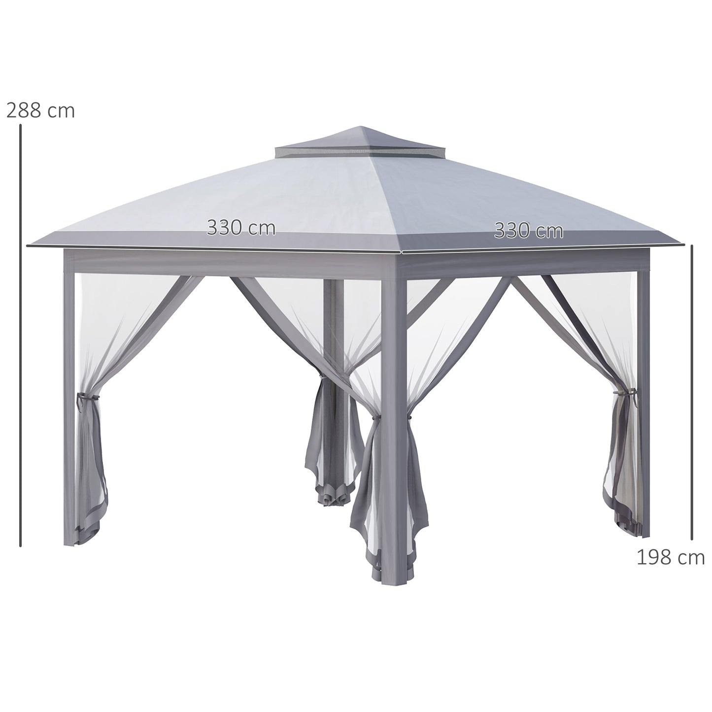Outsunny 3.3m x 3.3m Pop-Up Gazebo, with Adjustable Frame - Grey